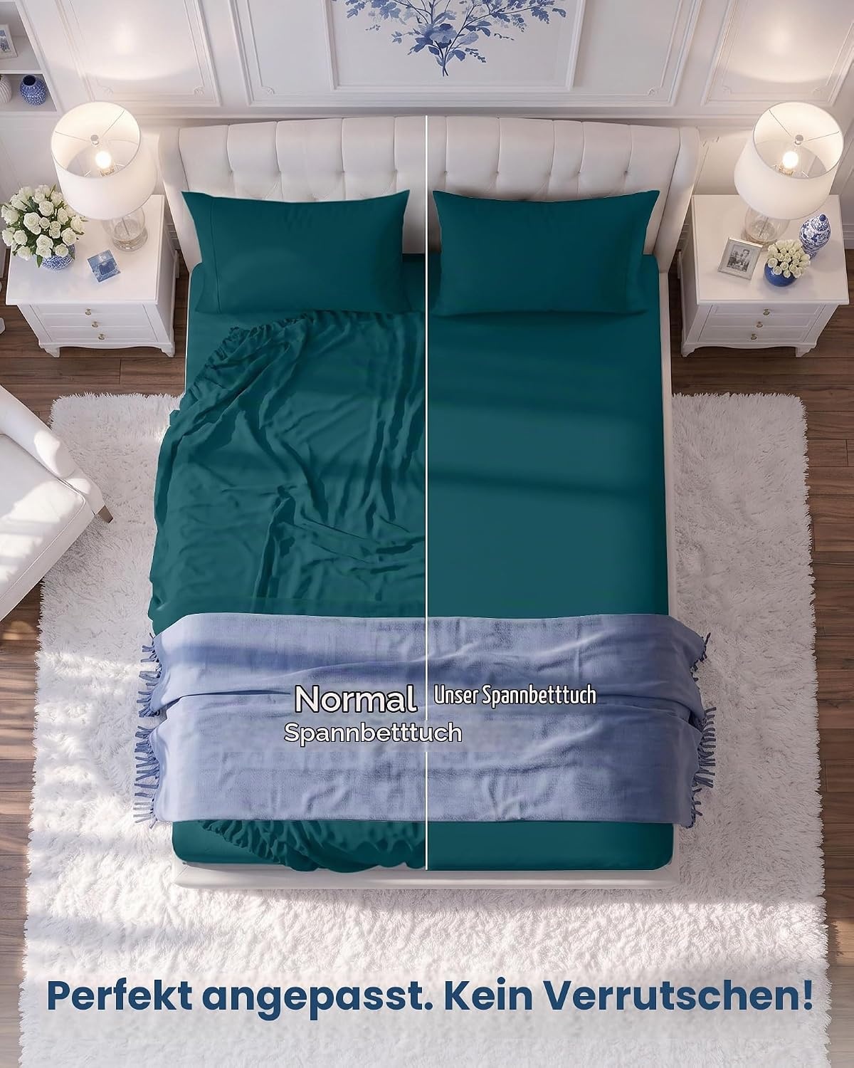 image:imageUtopia Bedding 6er Set Spannbettlaken 160 x 200 cm WeiBlaugrn