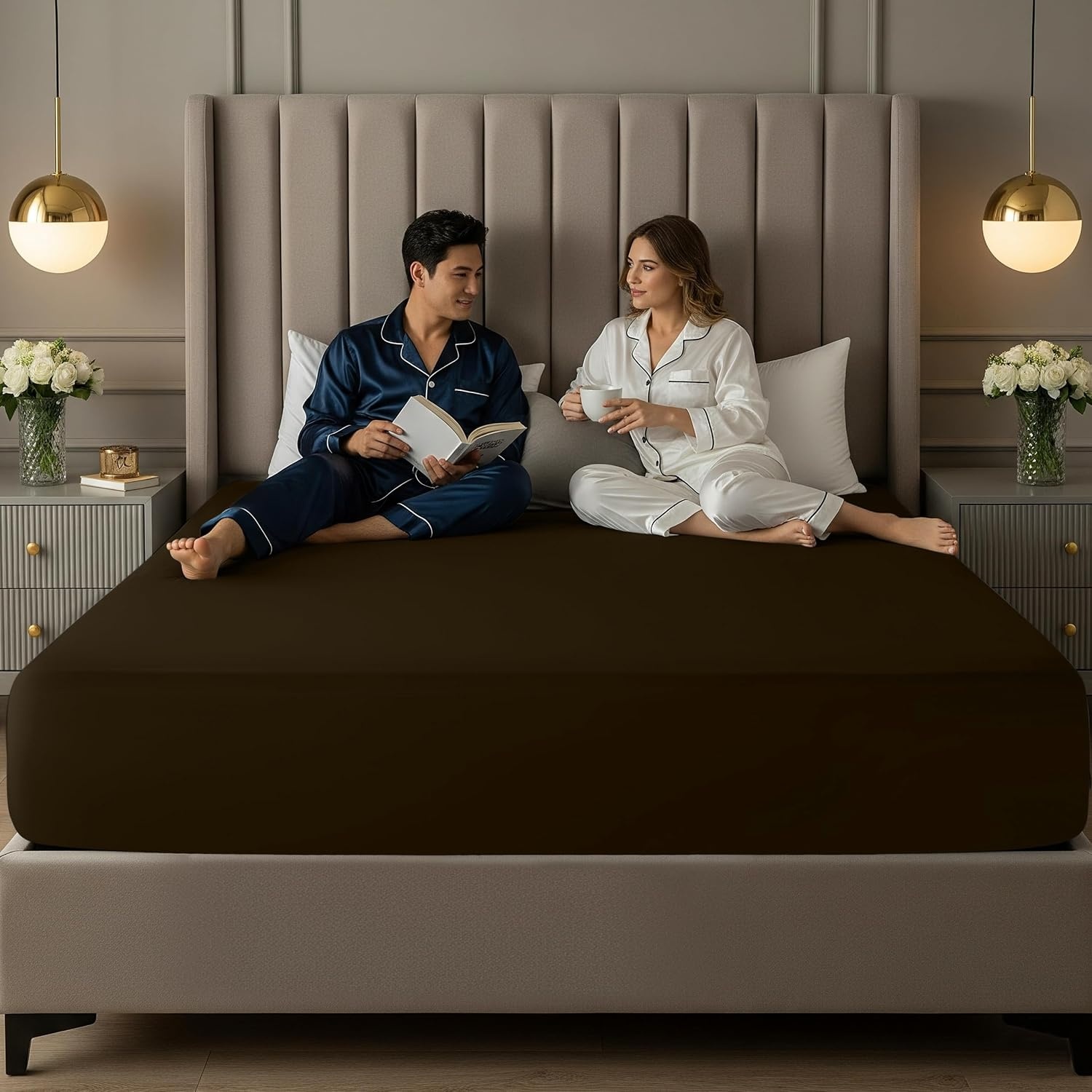 image:imageUtopia Bedding 6er Set Spannbettlaken 160 x 200 cm WeiBraun