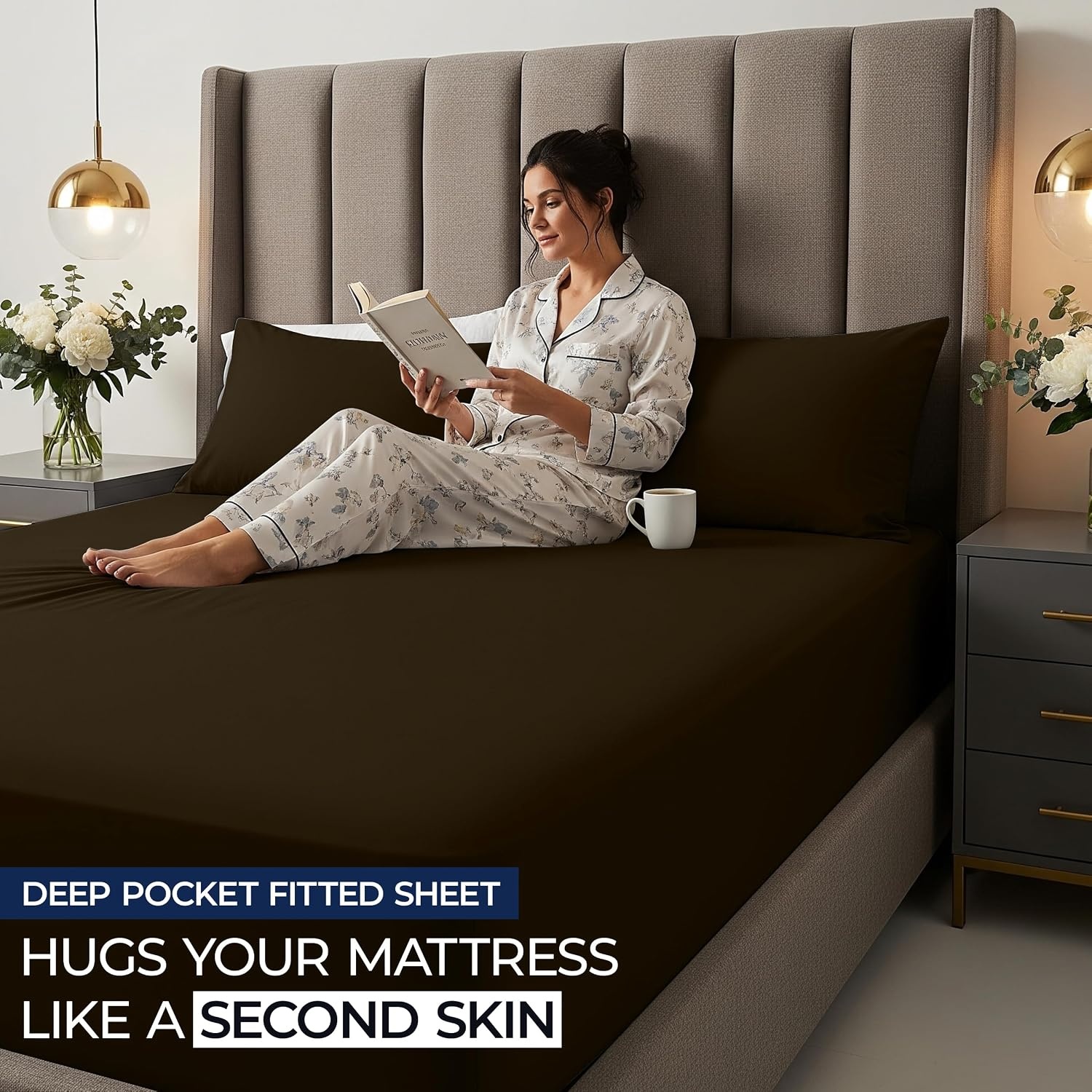 image:imageUtopia Bedding 6er Set Spannbettlaken 160 x 200 cm WeiBraun