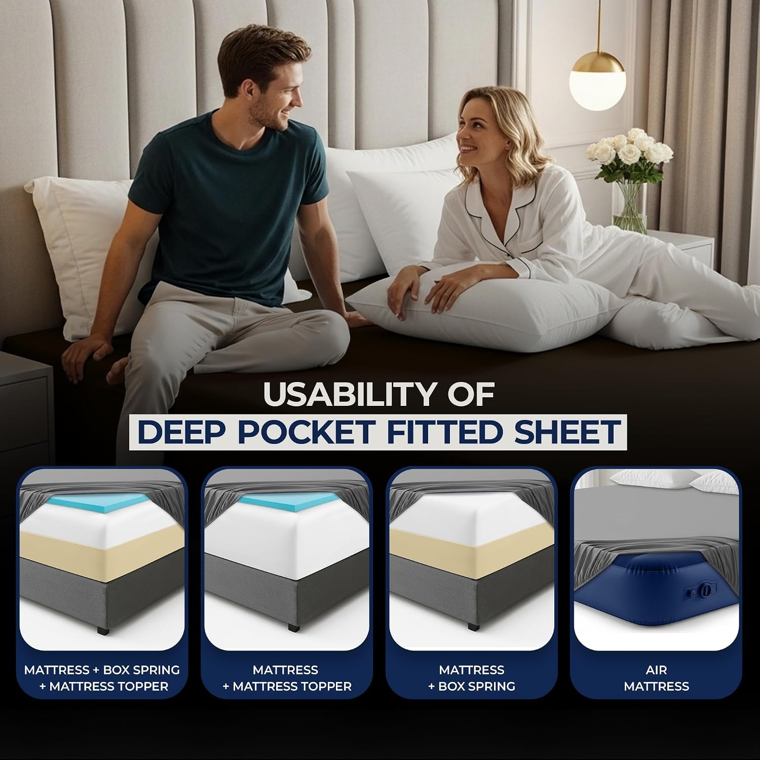 image:imageUtopia Bedding 6er Set Spannbettlaken 160 x 200 cm WeiBraun