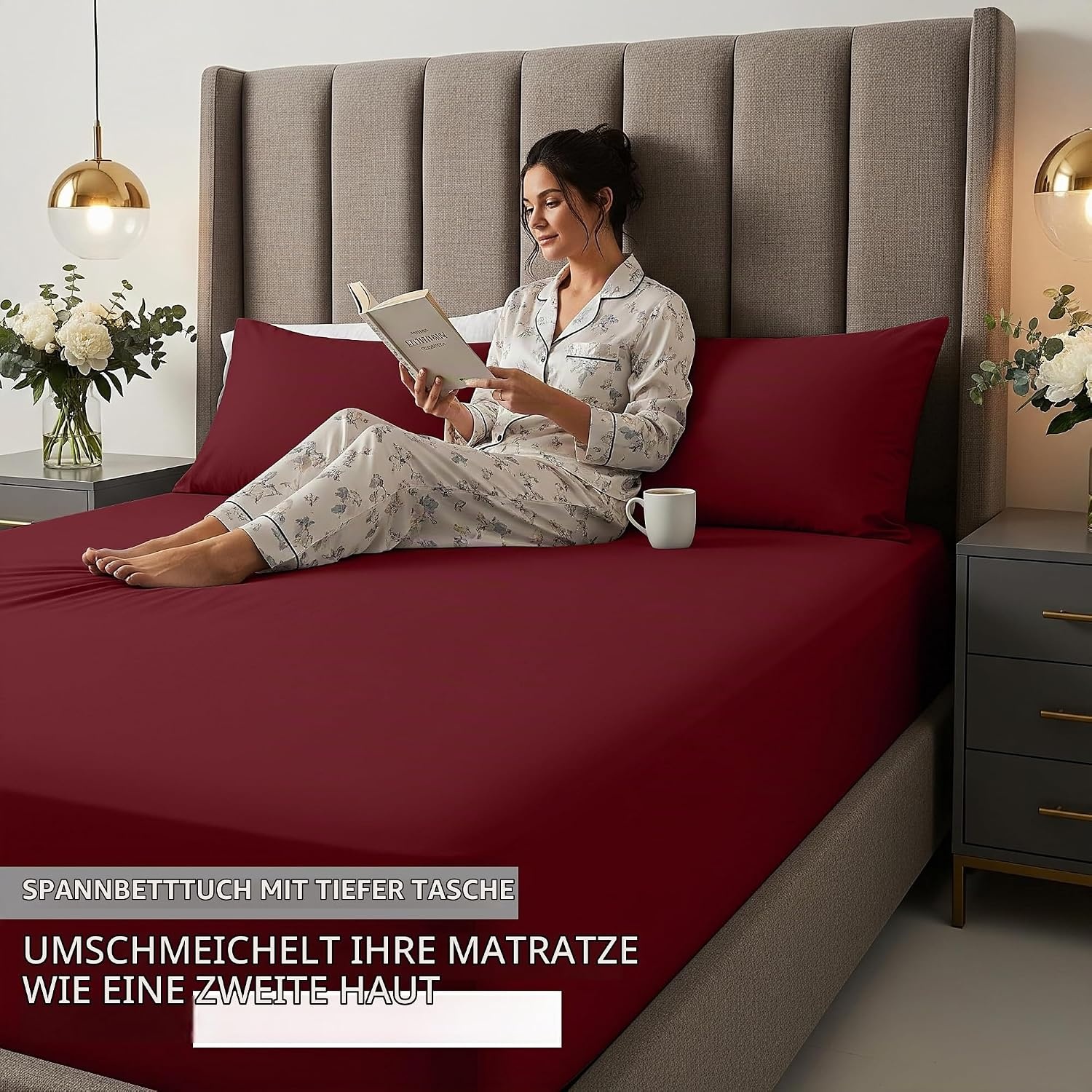 image:imageUtopia Bedding 6er Set Spannbettlaken 160 x 200 cm WeiBurgunder