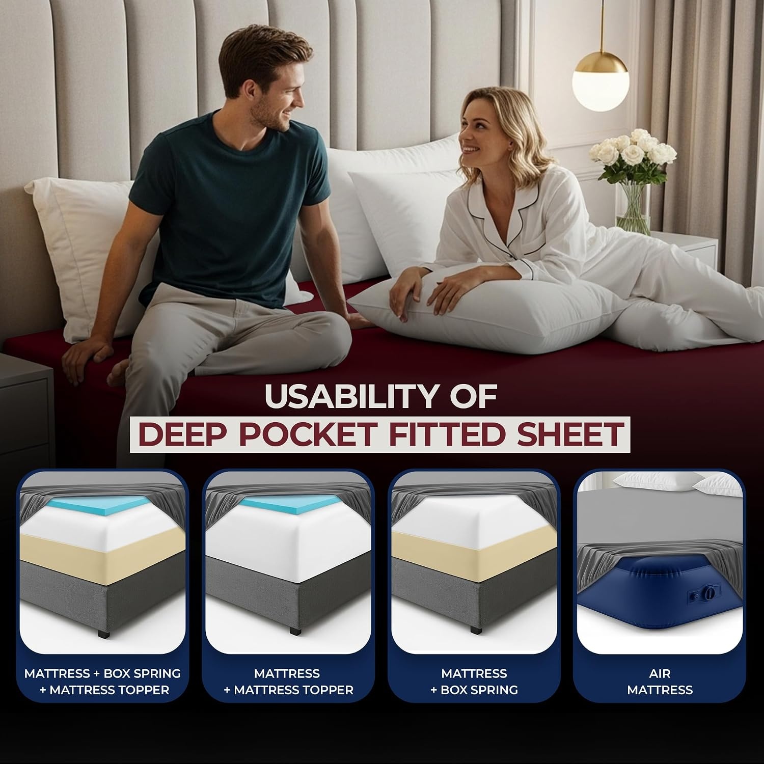 image:imageUtopia Bedding 6er Set Spannbettlaken 160 x 200 cm WeiBurgunder