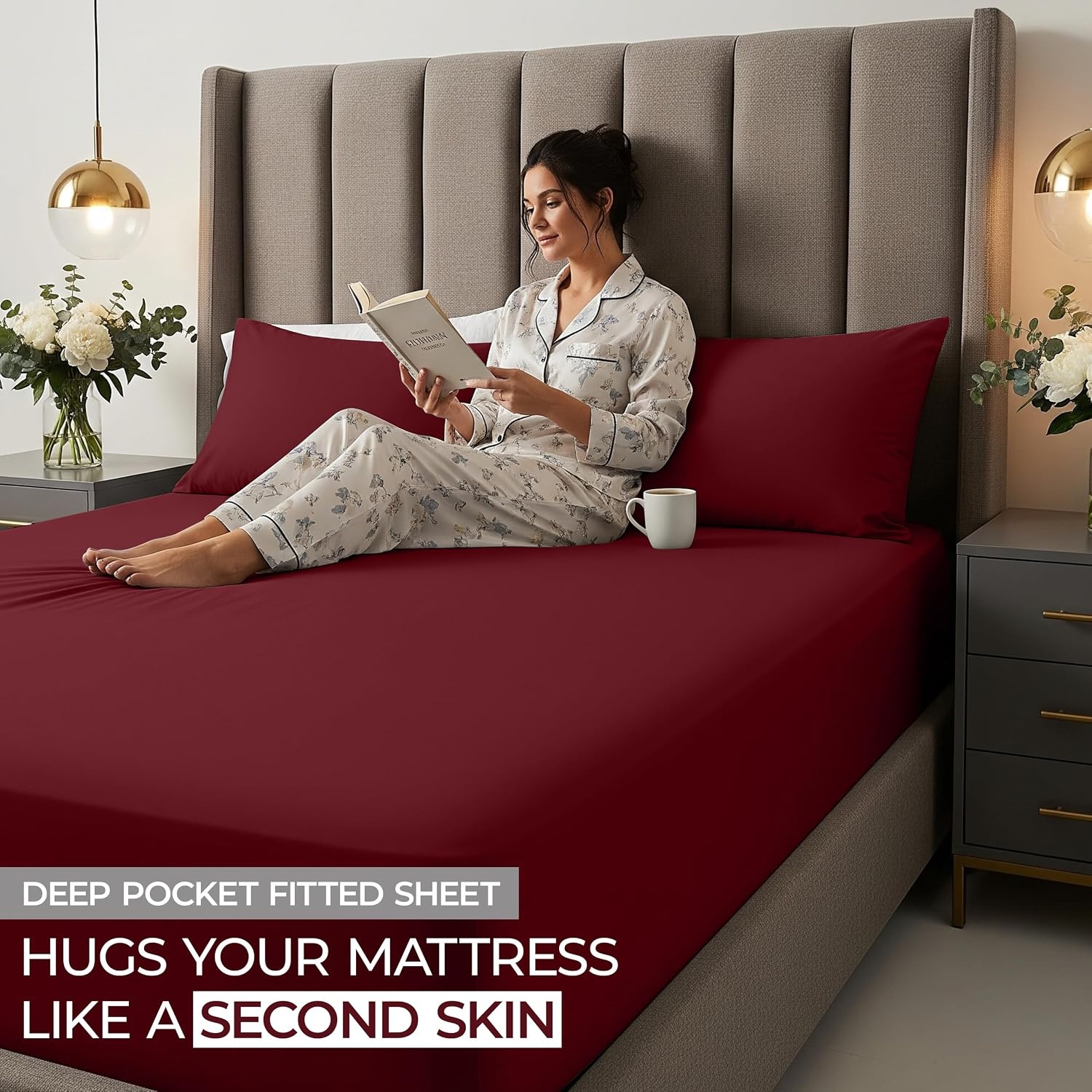 image:imageUtopia Bedding 6er Set Spannbettlaken 160 x 200 cm WeiBurgunder
