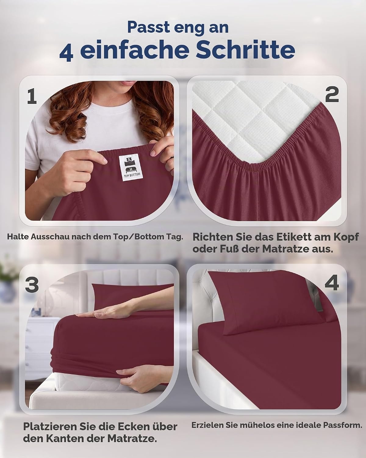 image:imageUtopia Bedding 6er Set Spannbettlaken 160 x 200 cm WeiBurgunder