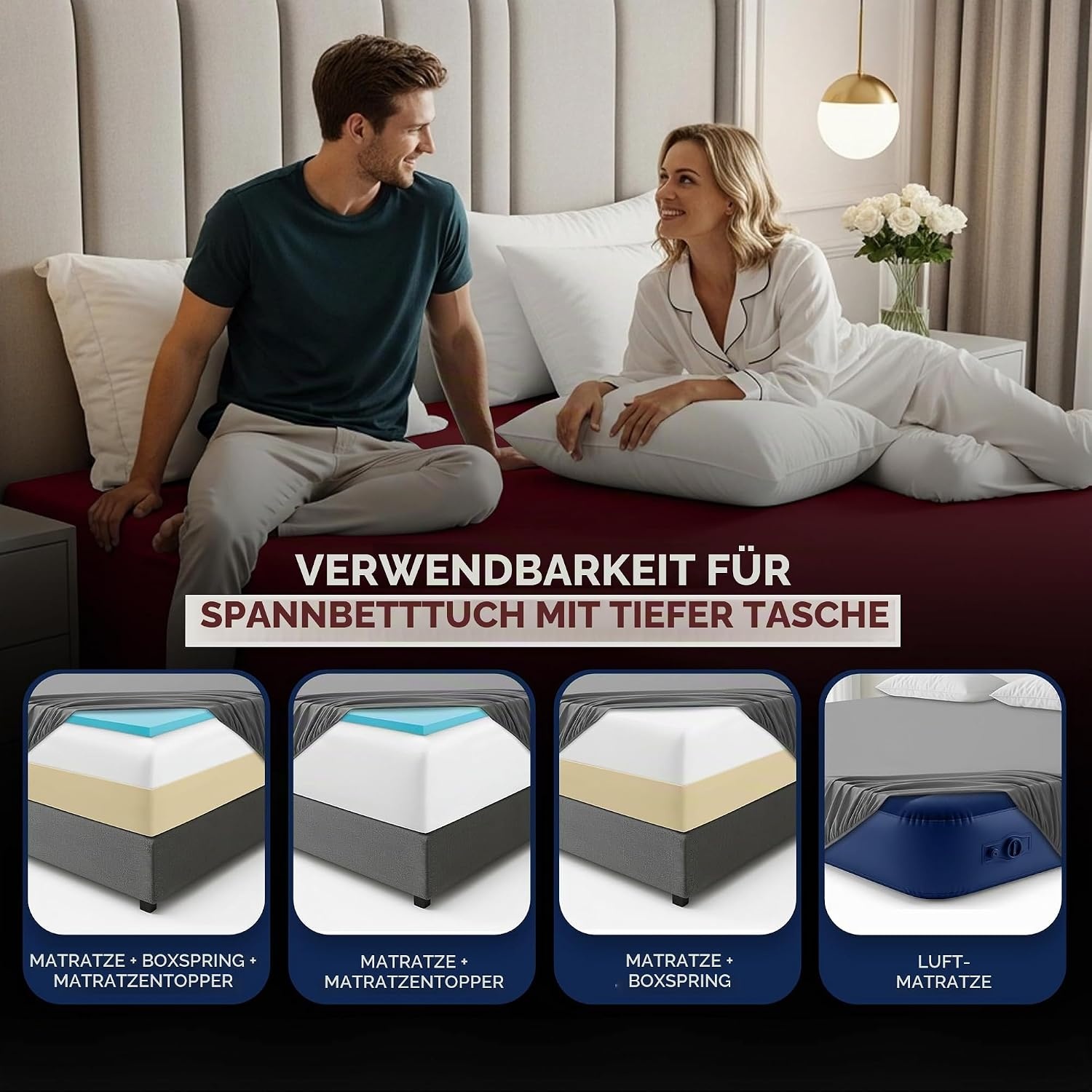 image:imageUtopia Bedding 6er Set Spannbettlaken 160 x 200 cm WeiBurgunder