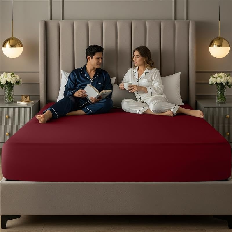 image:imageUtopia Bedding 6er Set Spannbettlaken 160 x 200 cm WeiBurgunder