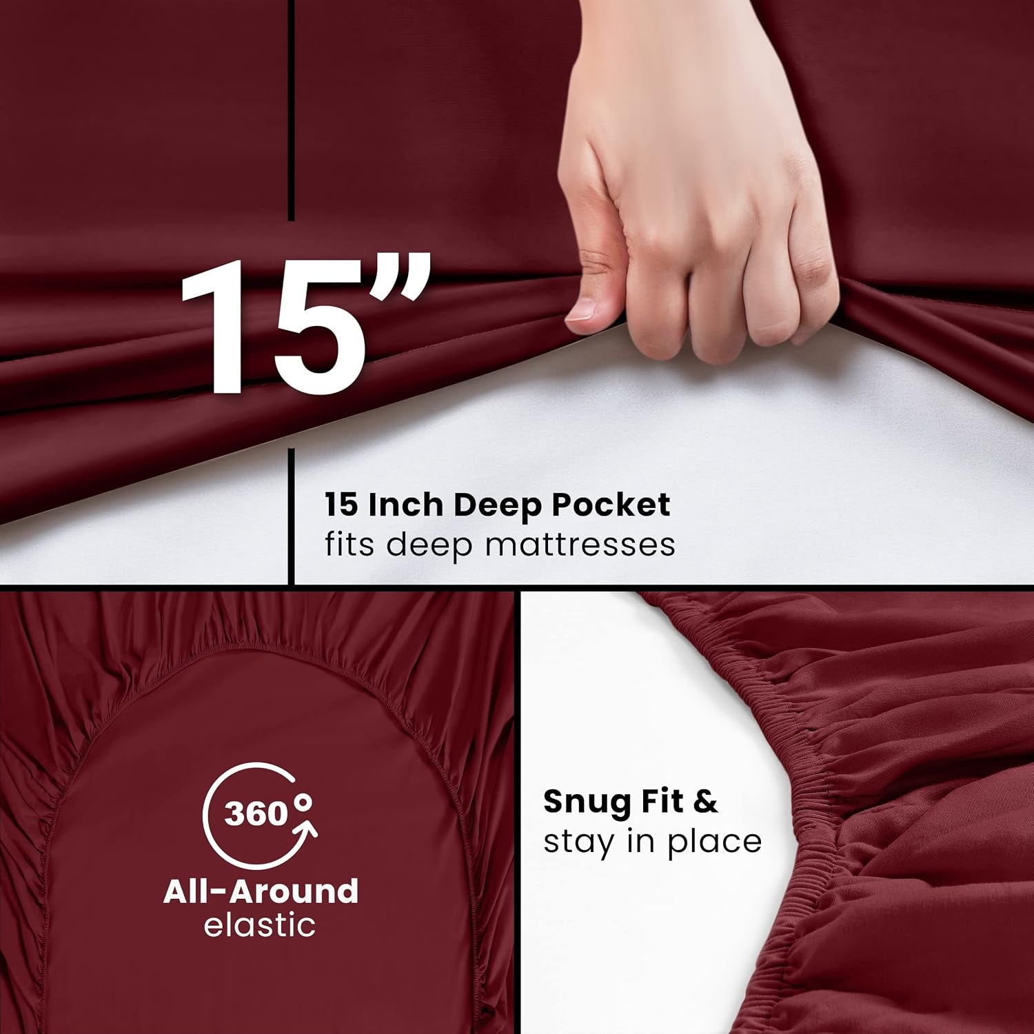 image:imageUtopia Bedding 6er Set Spannbettlaken 160 x 200 cm WeiBurgunder