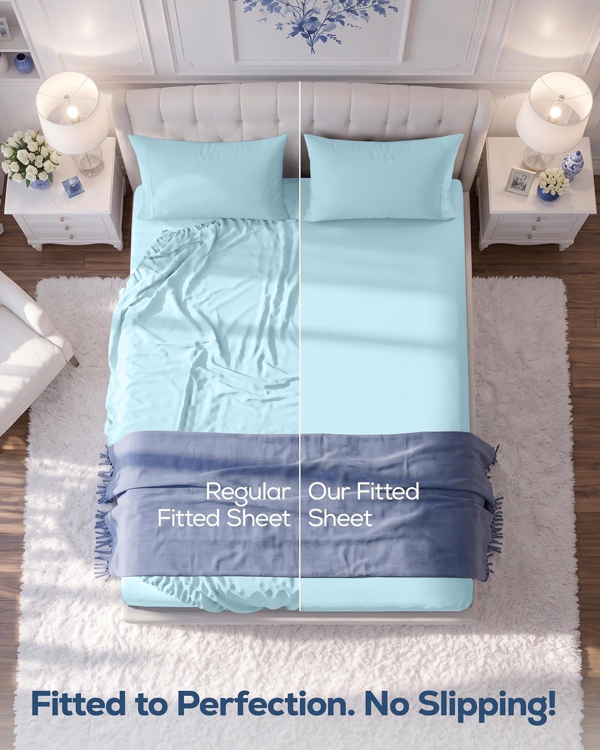image:imageUtopia Bedding 6er Set Spannbettlaken 160 x 200 cm WeiEisblau