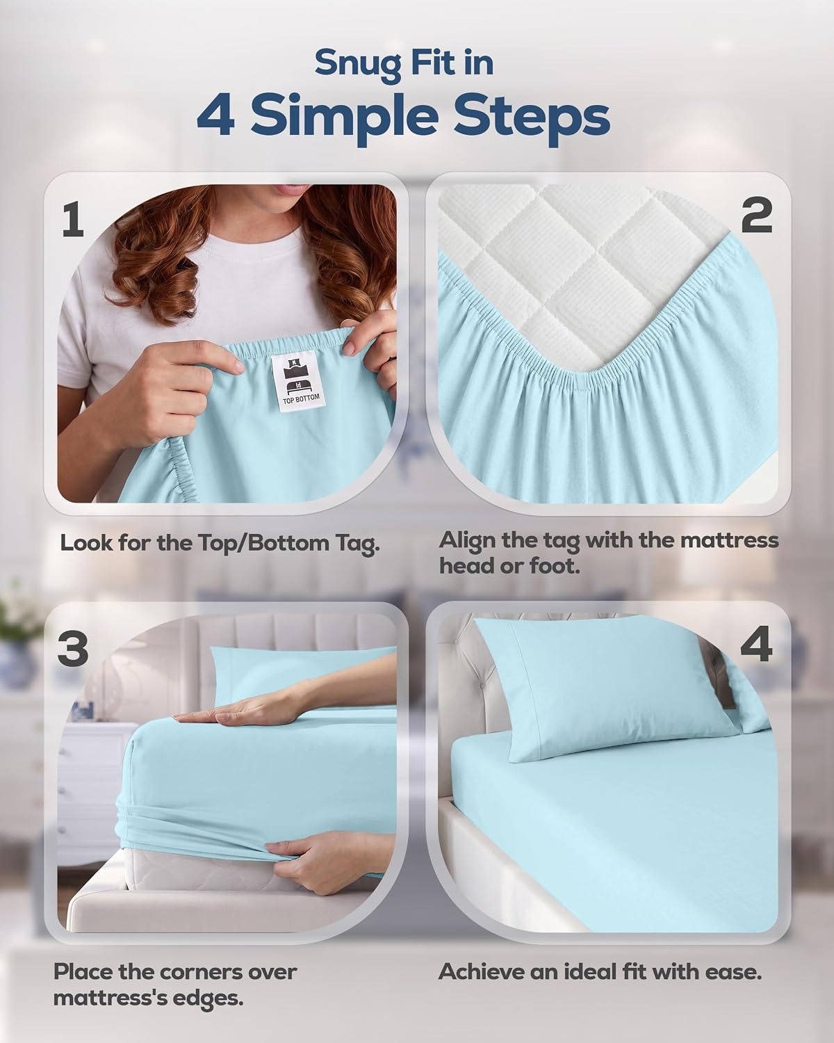 image:imageUtopia Bedding 6er Set Spannbettlaken 160 x 200 cm WeiEisblau