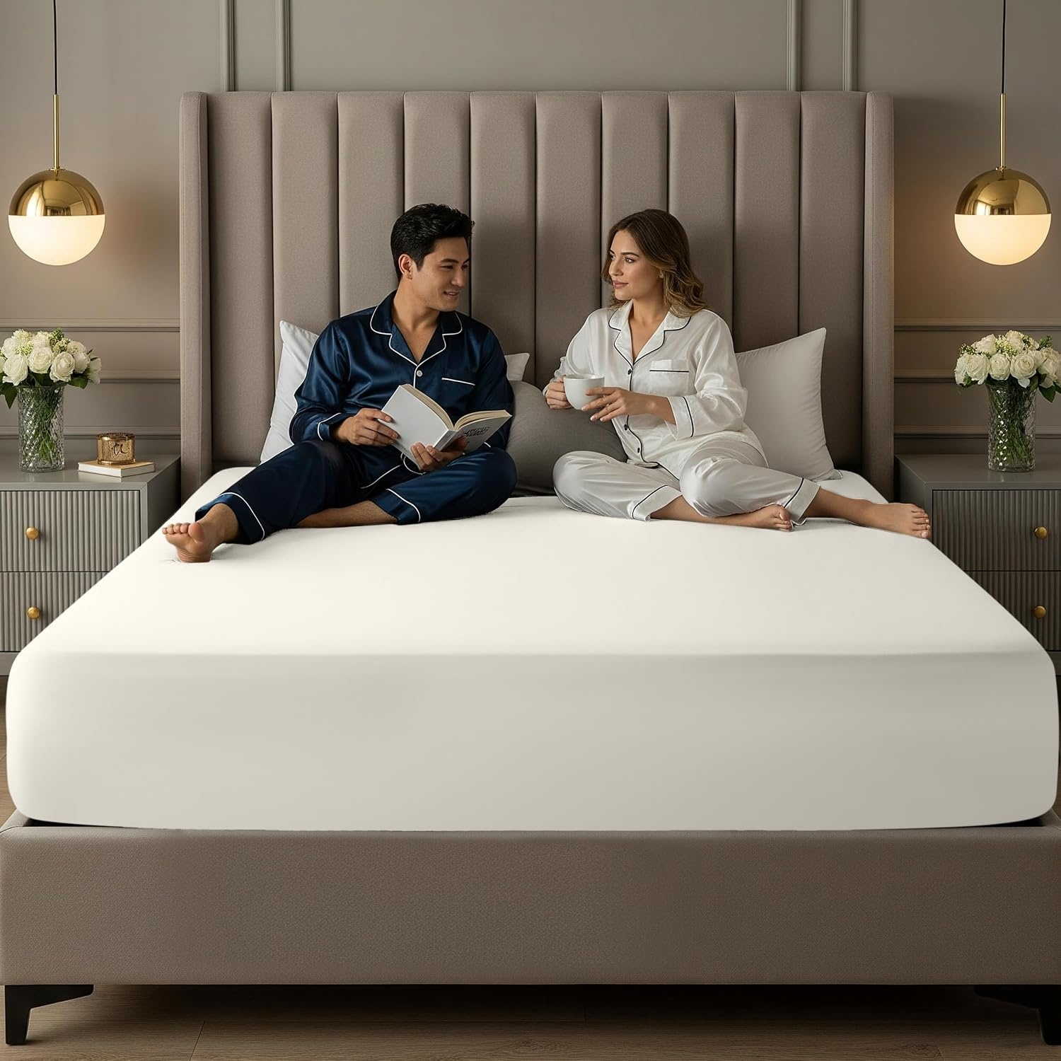 image:imageUtopia Bedding 6er Set Spannbettlaken 160 x 200 cm WeiElfenbein