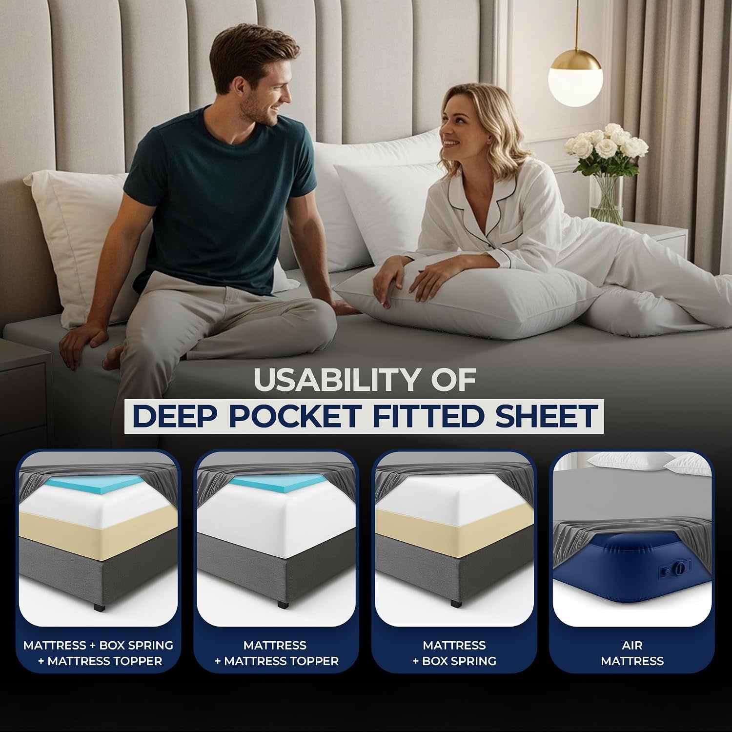 image:imageUtopia Bedding 6er Set Spannbettlaken 160 x 200 cm WeiElfenbein