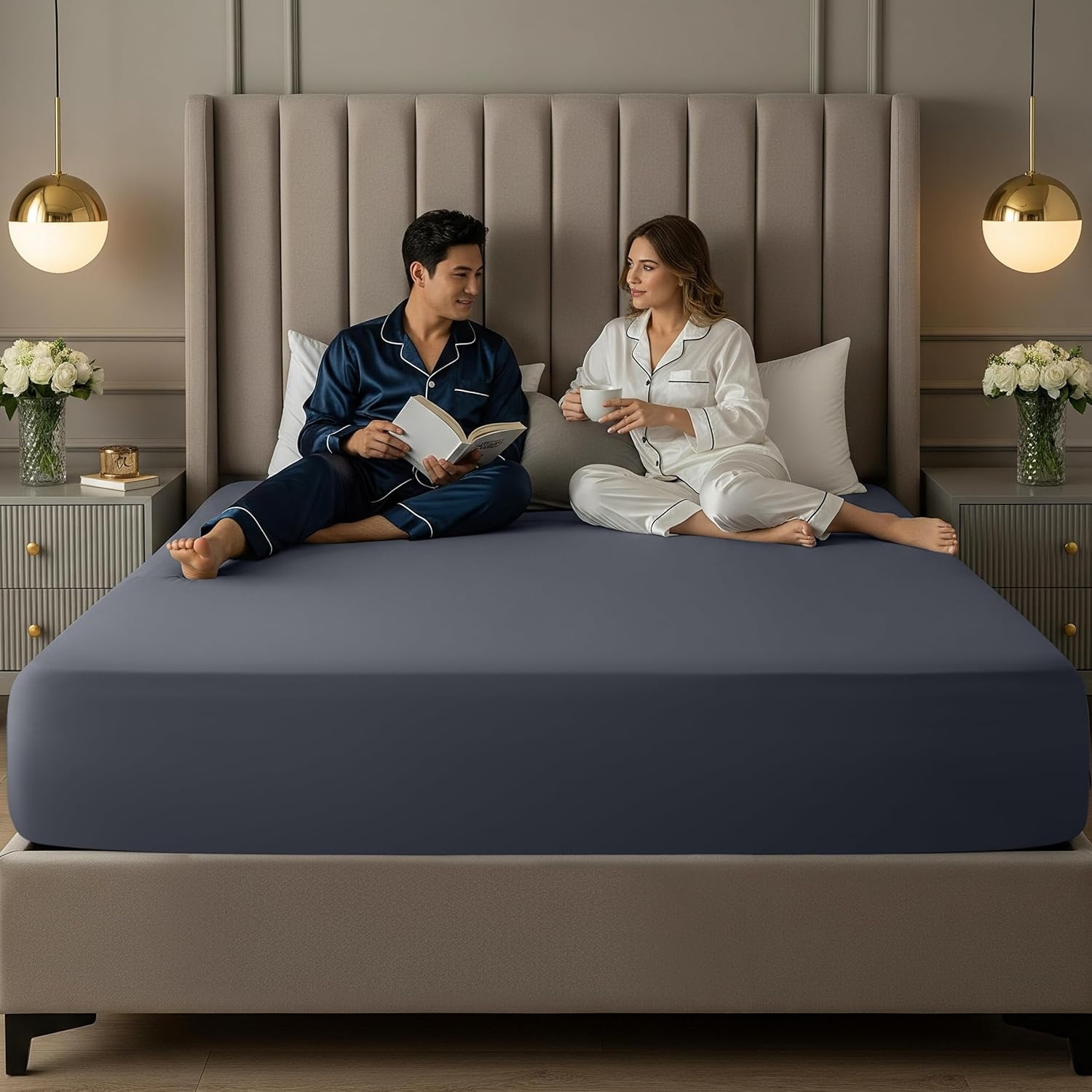 image:imageUtopia Bedding 6er Set Spannbettlaken 160 x 200 cm WeiGrau