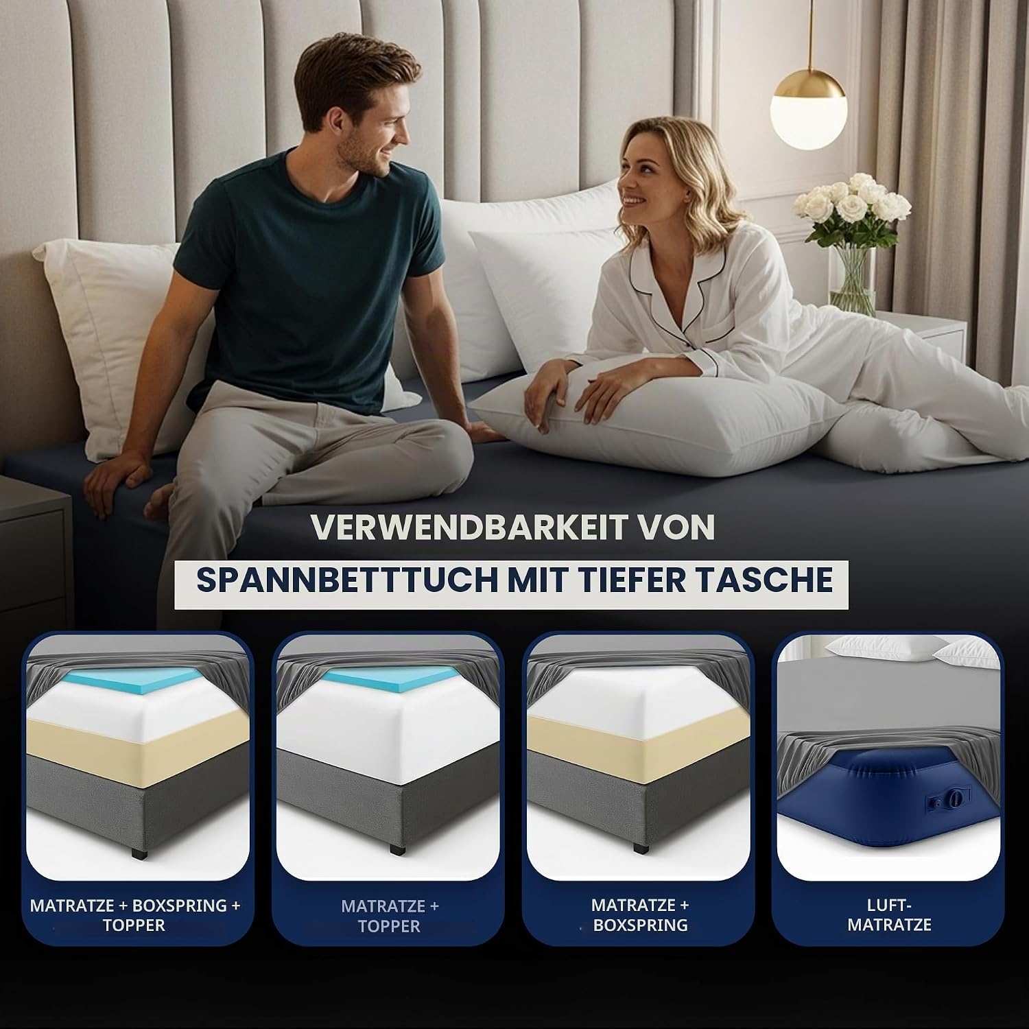 image:imageUtopia Bedding 6er Set Spannbettlaken 160 x 200 cm WeiGrau