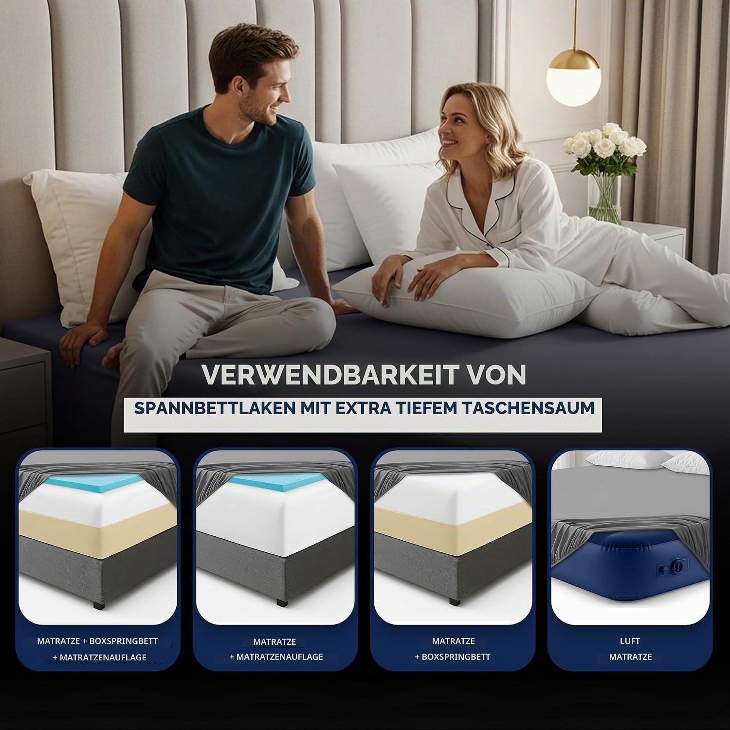 image:imageUtopia Bedding 6er Set Spannbettlaken 160 x 200 cm WeiGrau
