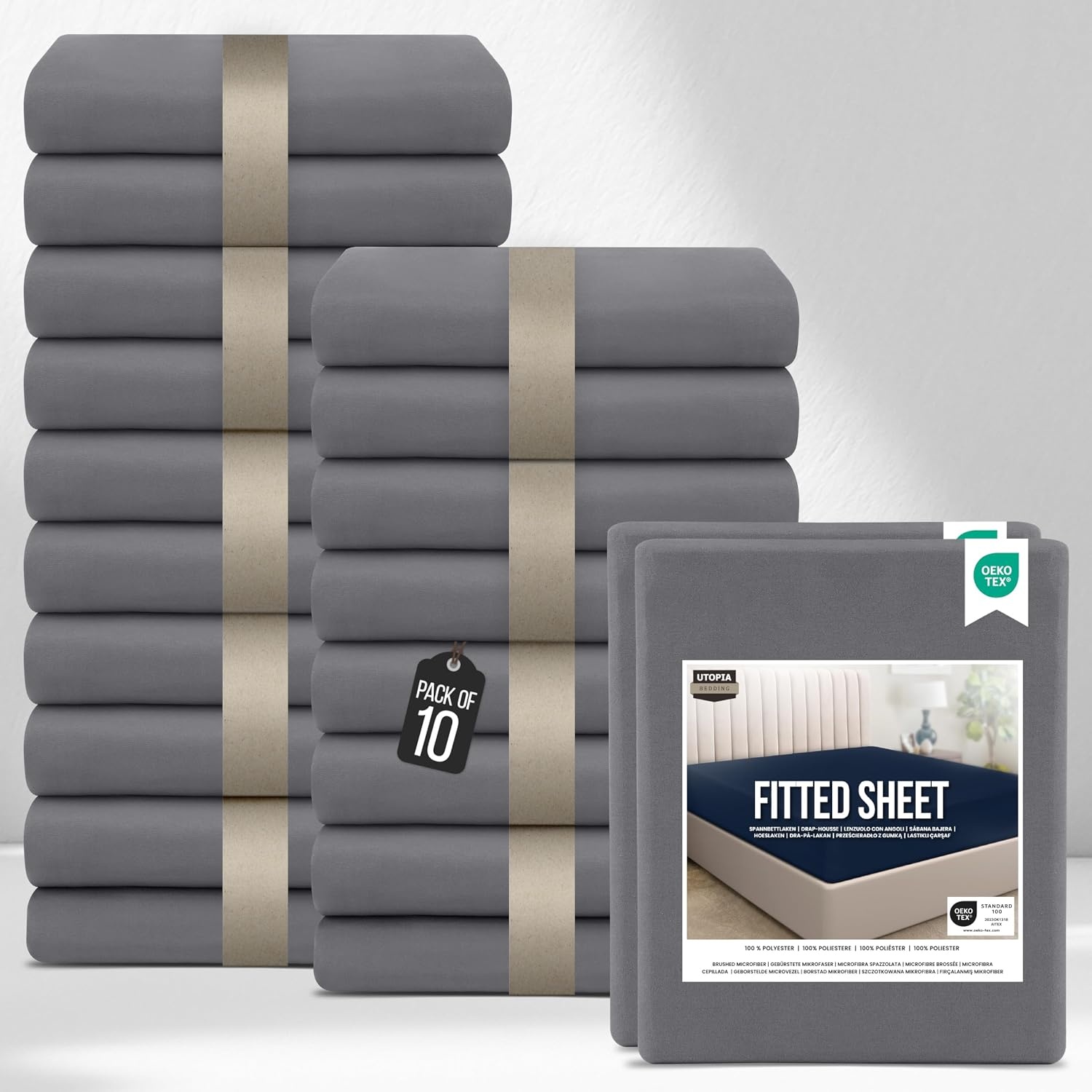 image:imageUtopia Bedding 6er Set Spannbettlaken 160 x 200 cm WeiGrau