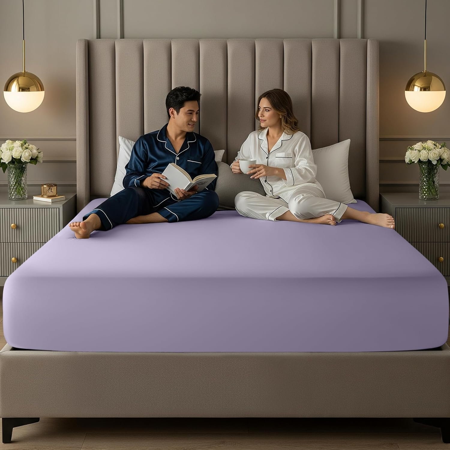 image:imageUtopia Bedding 6er Set Spannbettlaken 160 x 200 cm WeiLavendel