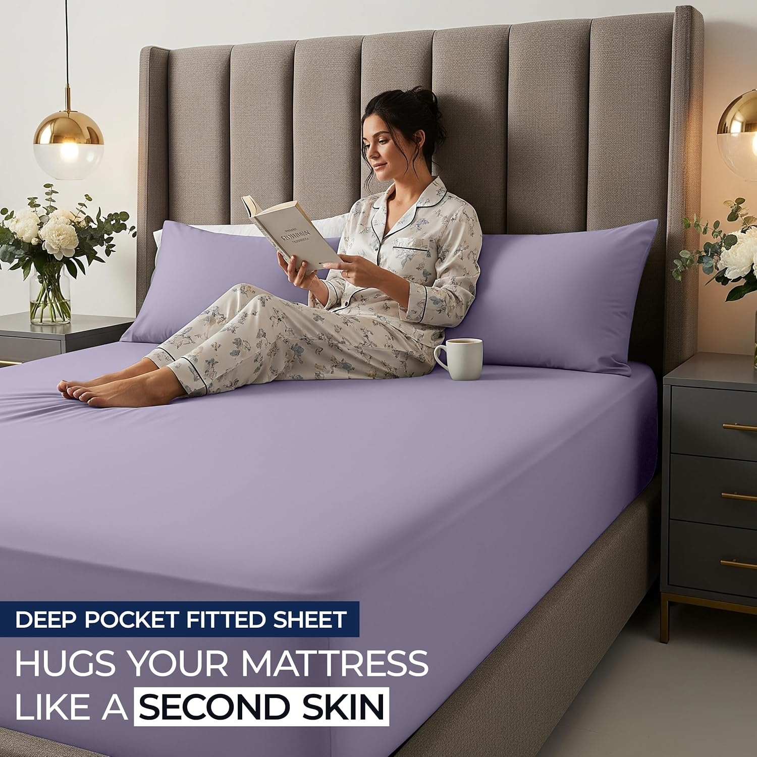 image:imageUtopia Bedding 6er Set Spannbettlaken 160 x 200 cm WeiLavendel
