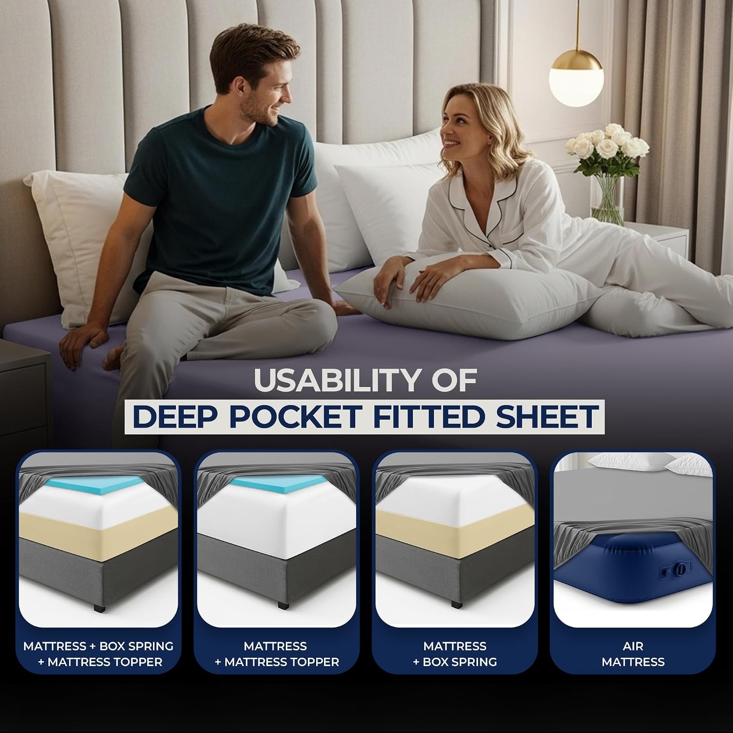 image:imageUtopia Bedding 6er Set Spannbettlaken 160 x 200 cm WeiLavendel
