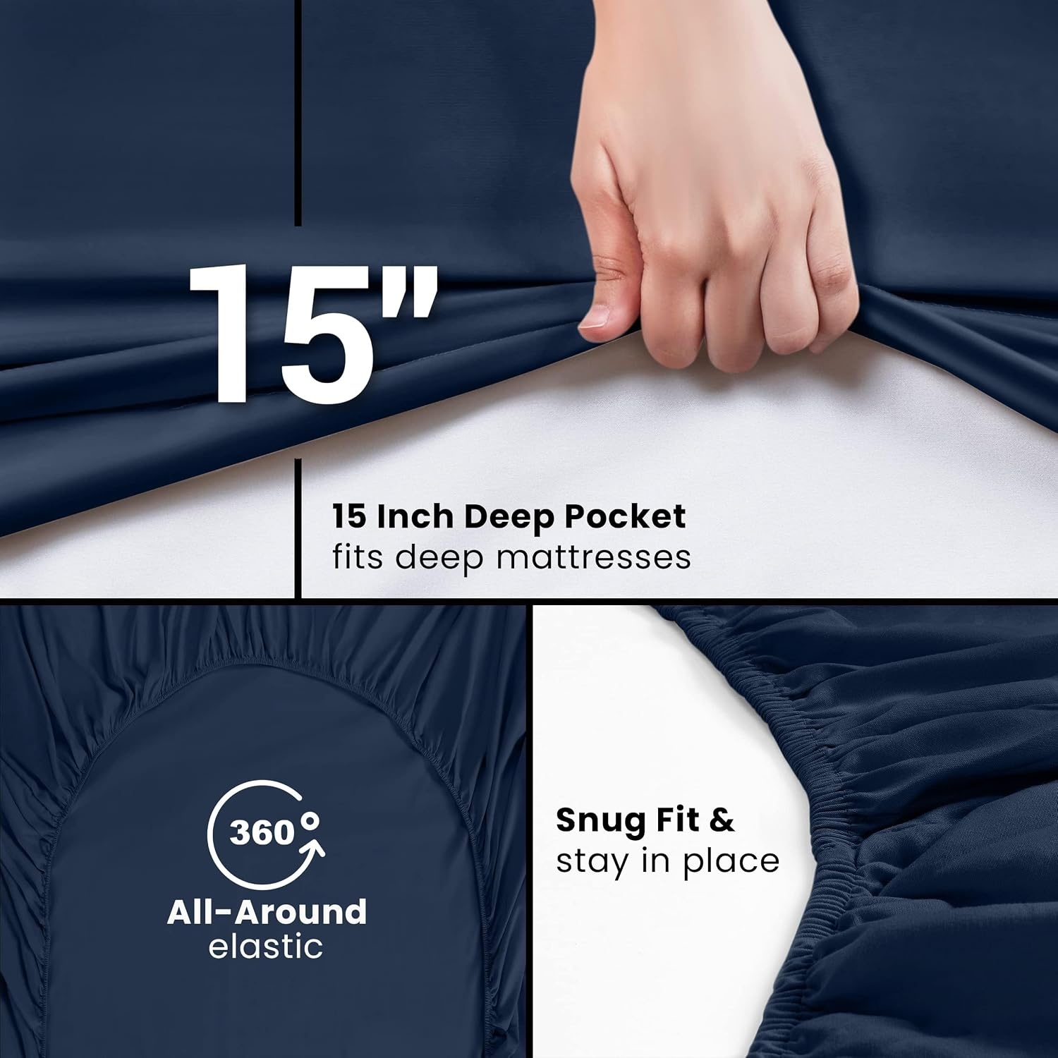 image:imageUtopia Bedding 6er Set Spannbettlaken 160 x 200 cm WeiMarineblau