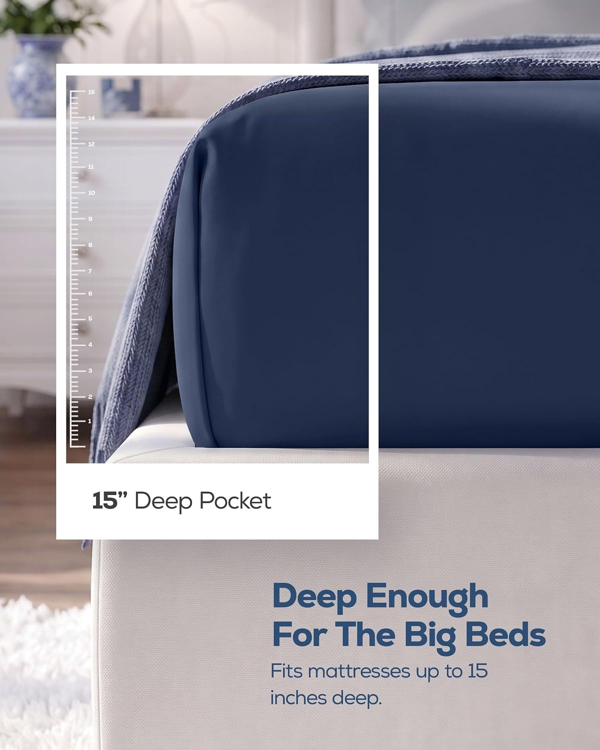 image:imageUtopia Bedding 6er Set Spannbettlaken 160 x 200 cm WeiMarineblau