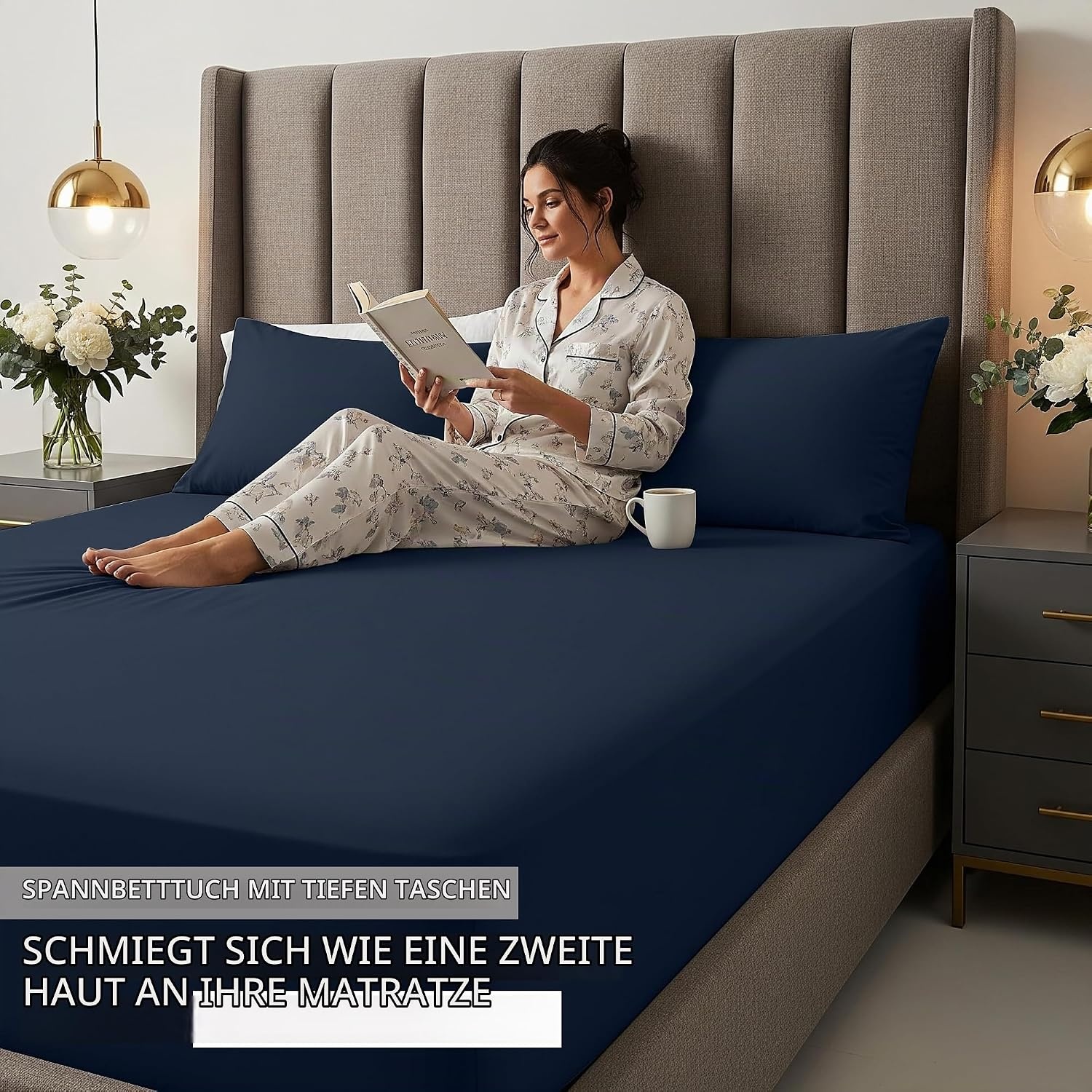image:imageUtopia Bedding 6er Set Spannbettlaken 160 x 200 cm WeiMarineblau