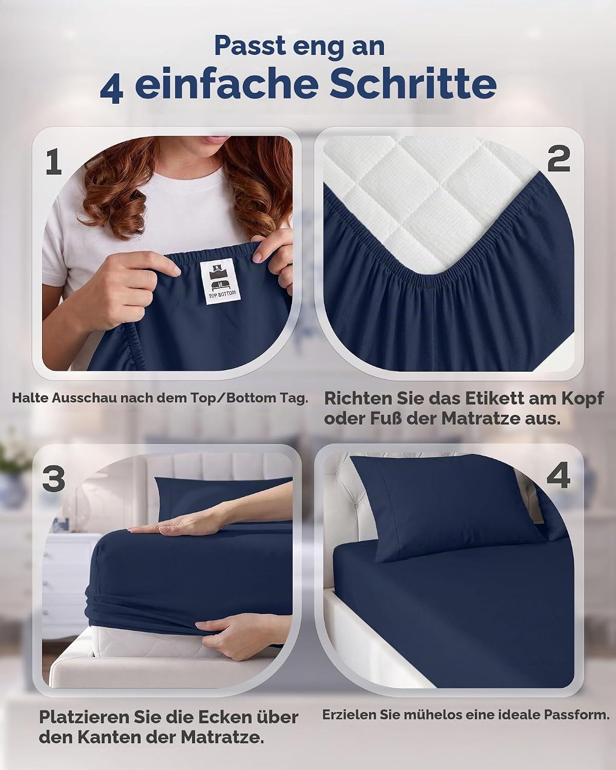image:imageUtopia Bedding 6er Set Spannbettlaken 160 x 200 cm WeiMarineblau