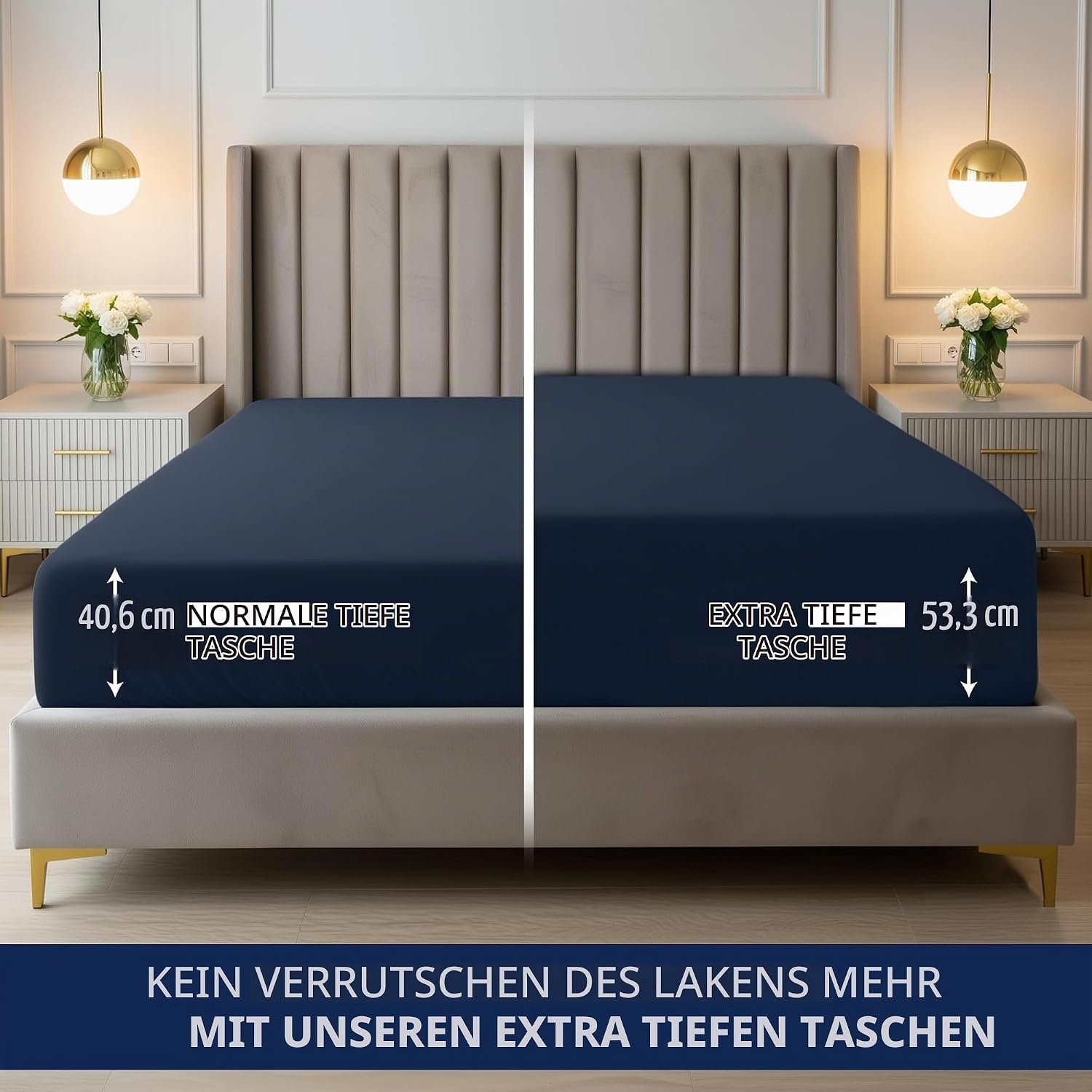 image:imageUtopia Bedding 6er Set Spannbettlaken 160 x 200 cm WeiMarineblau