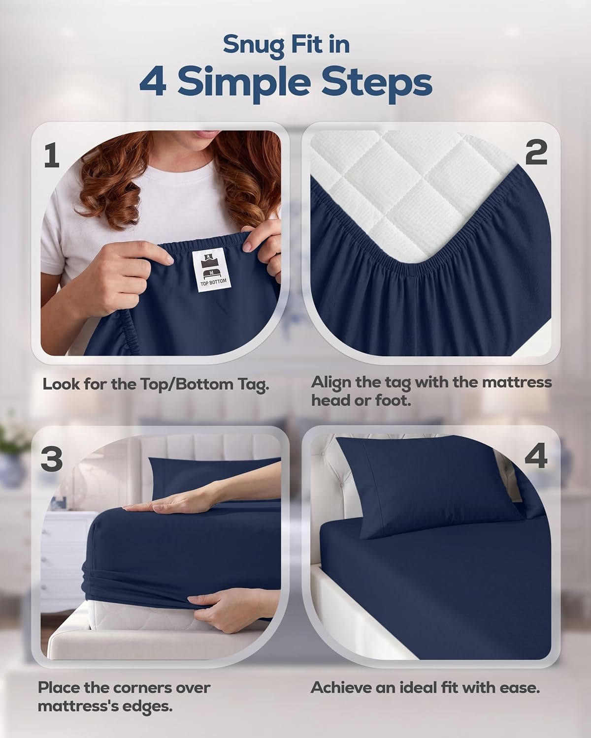 image:imageUtopia Bedding 6er Set Spannbettlaken 160 x 200 cm WeiMarineblau