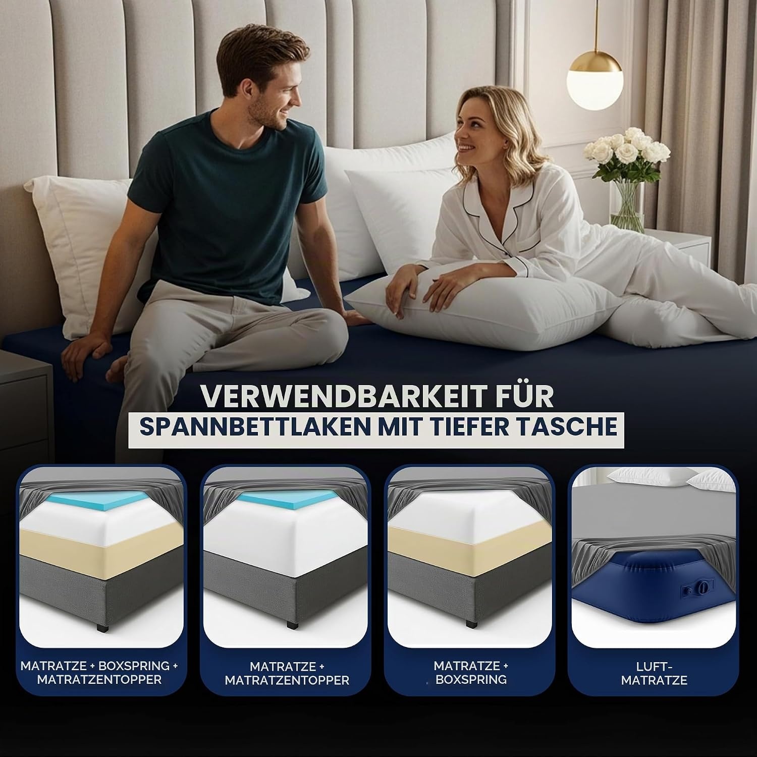image:imageUtopia Bedding 6er Set Spannbettlaken 160 x 200 cm WeiMarineblau