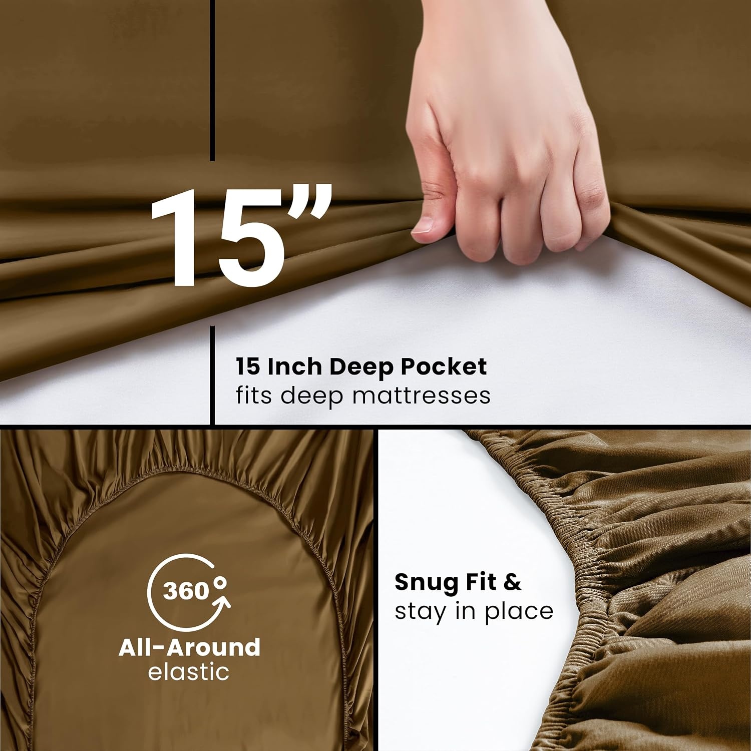 image:imageUtopia Bedding 6er Set Spannbettlaken 160 x 200 cm WeiMokka