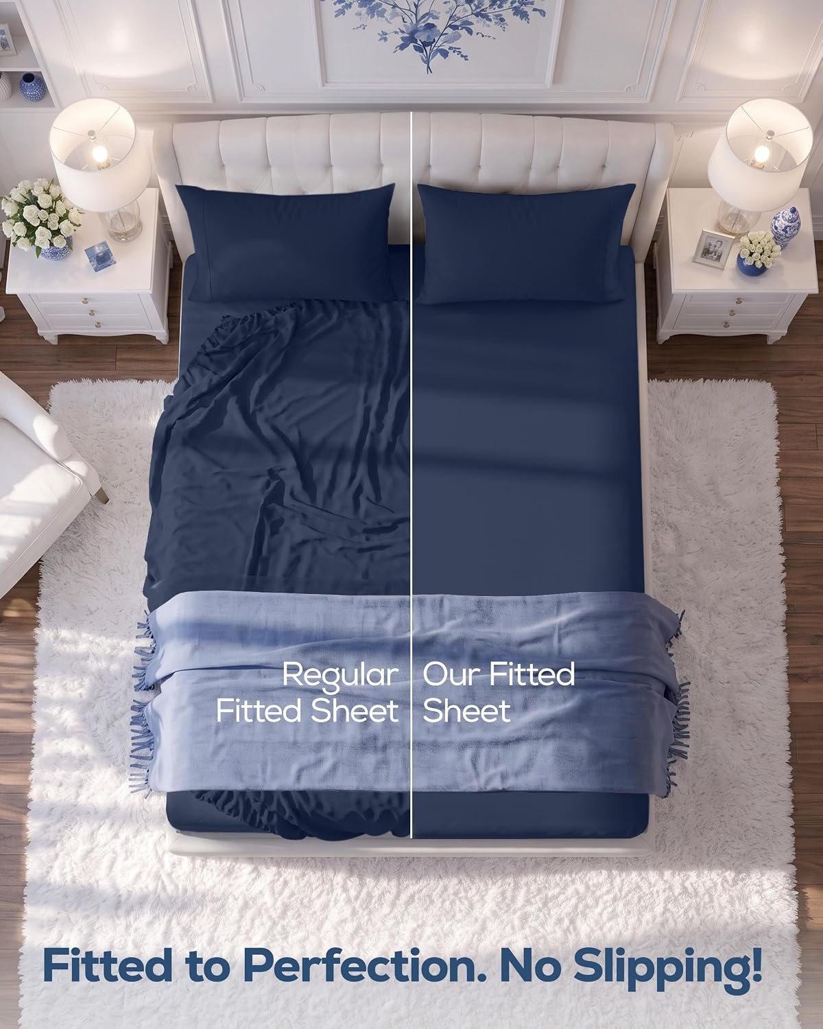 image:imageUtopia Bedding 6er Set Spannbettlaken 160 x 200 cm WeiNavy