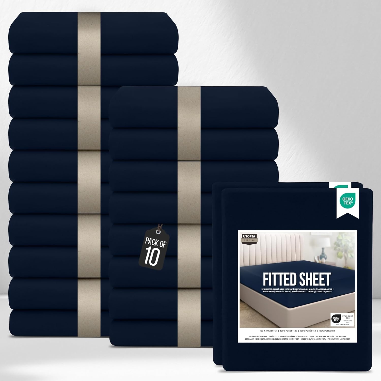 image:imageUtopia Bedding 6er Set Spannbettlaken 160 x 200 cm WeiNavy