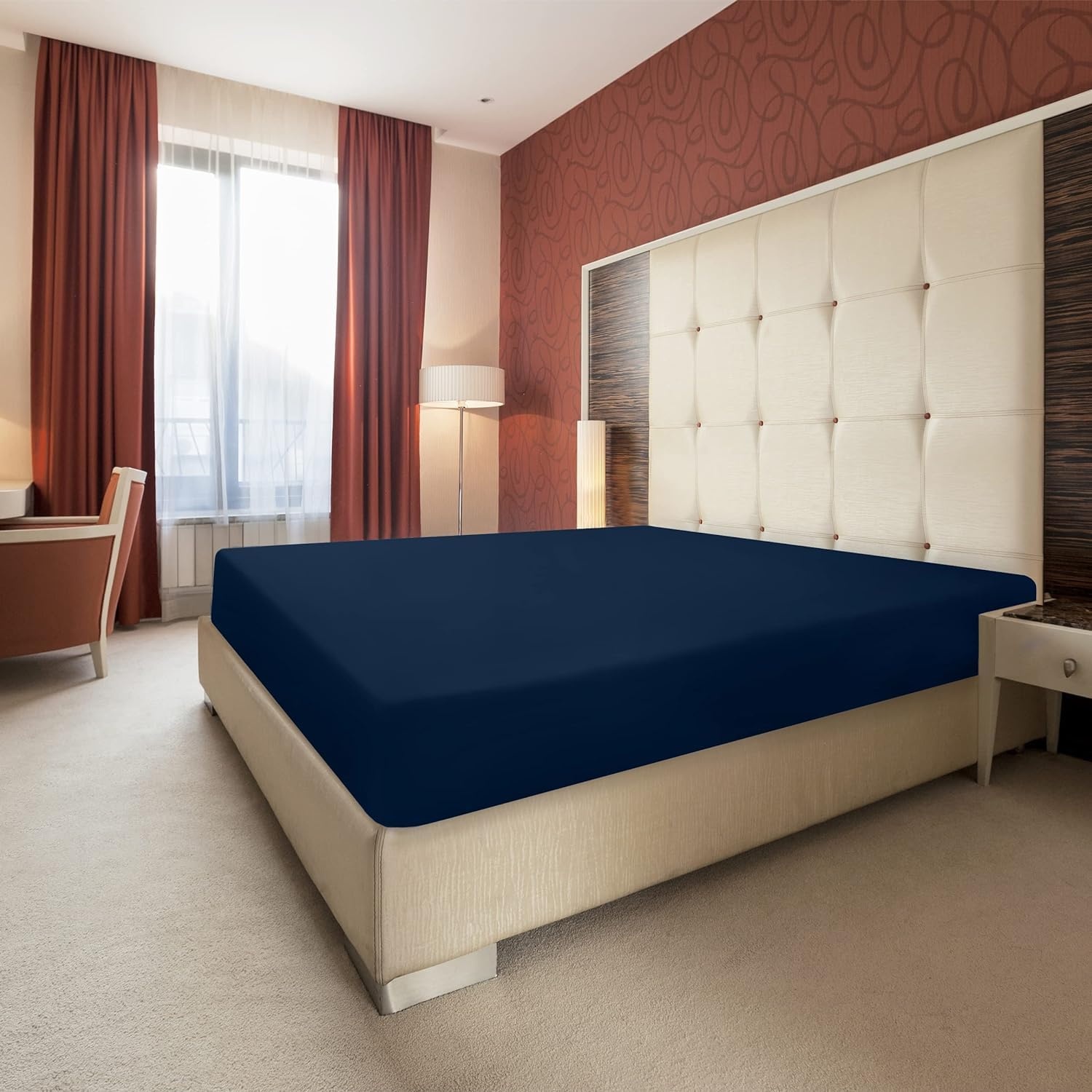 image:imageUtopia Bedding 6er Set Spannbettlaken 160 x 200 cm WeiNavy