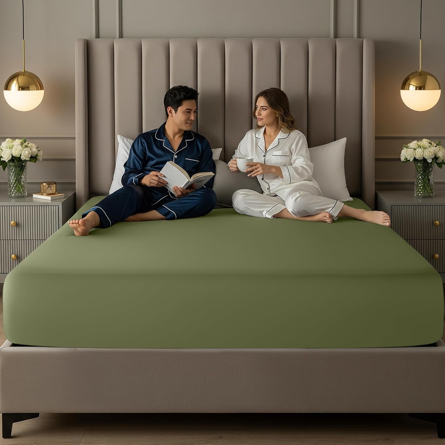 image:imageUtopia Bedding 6er Set Spannbettlaken 160 x 200 cm WeiOlivBlatt fr Mich Leaf It To Me
