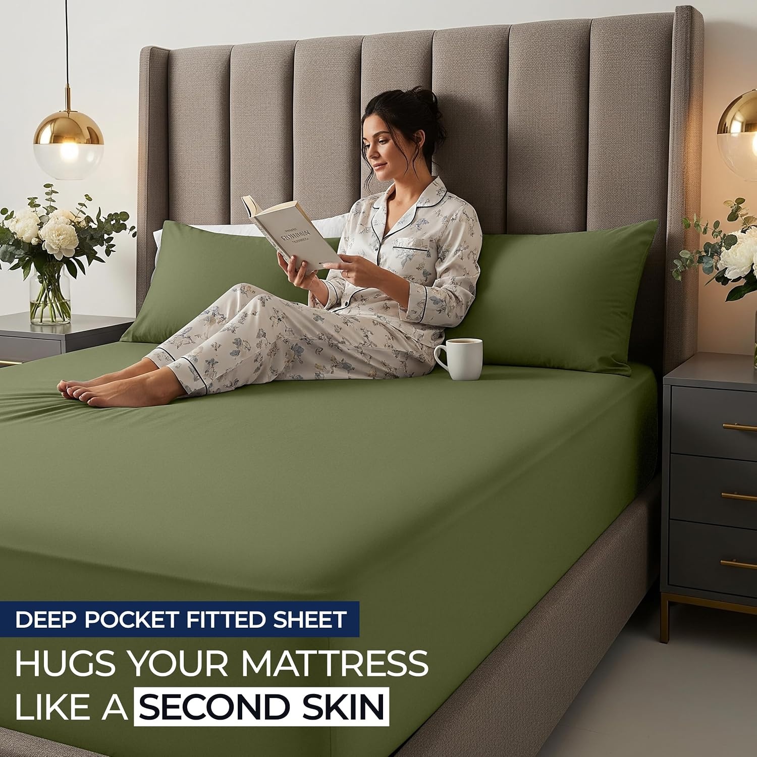 image:imageUtopia Bedding 6er Set Spannbettlaken 160 x 200 cm WeiOlivBlatt fr Mich Leaf It To Me