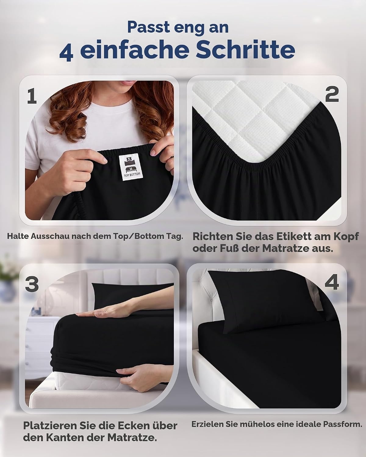 image:imageUtopia Bedding 6er Set Spannbettlaken 160 x 200 cm WeiSchwarz