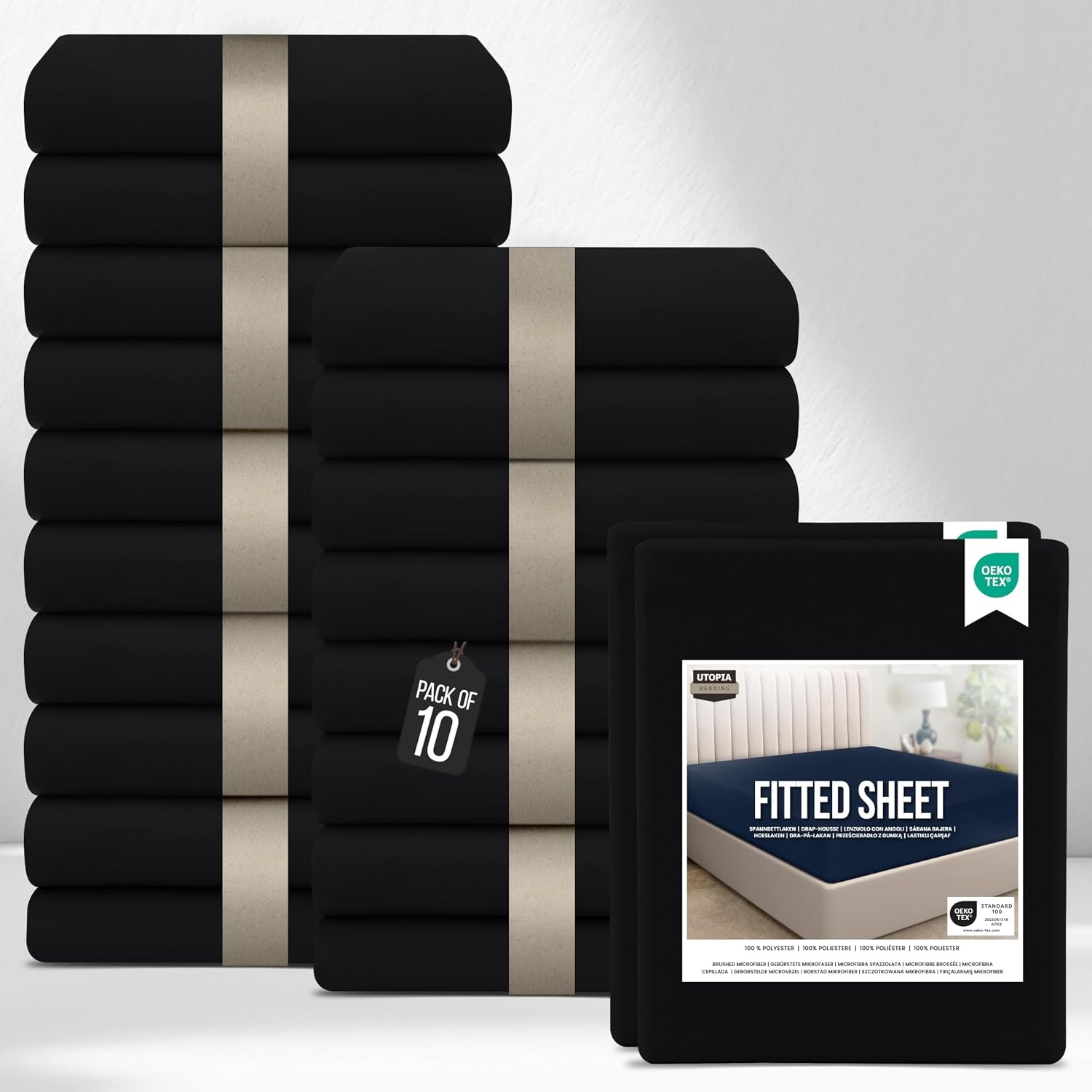 image:imageUtopia Bedding 6er Set Spannbettlaken 160 x 200 cm WeiSchwarz