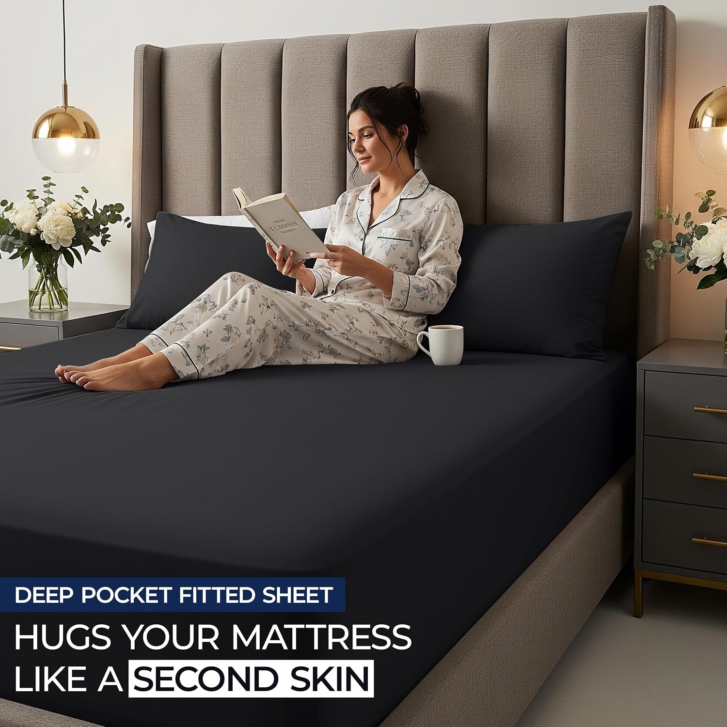 image:imageUtopia Bedding 6er Set Spannbettlaken 160 x 200 cm WeiSchwarz