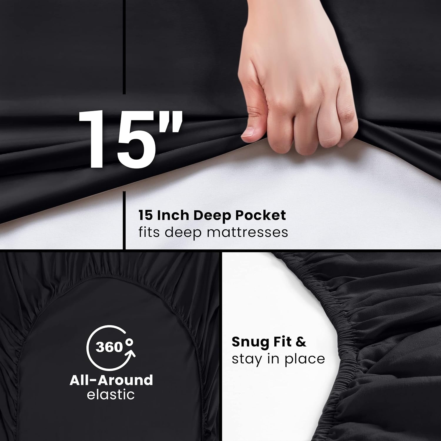image:imageUtopia Bedding 6er Set Spannbettlaken 160 x 200 cm WeiSchwarz