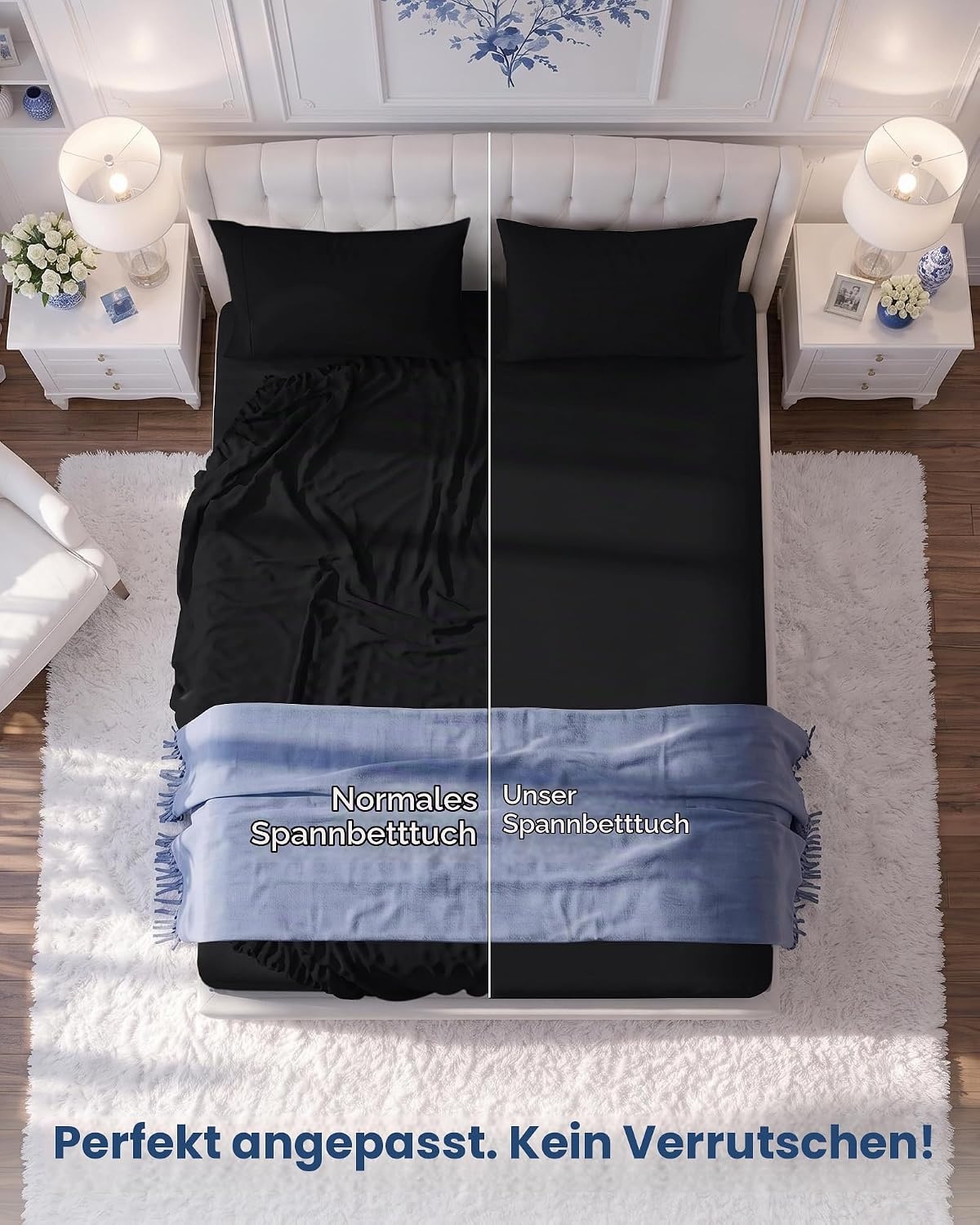 image:imageUtopia Bedding 6er Set Spannbettlaken 160 x 200 cm WeiSchwarz