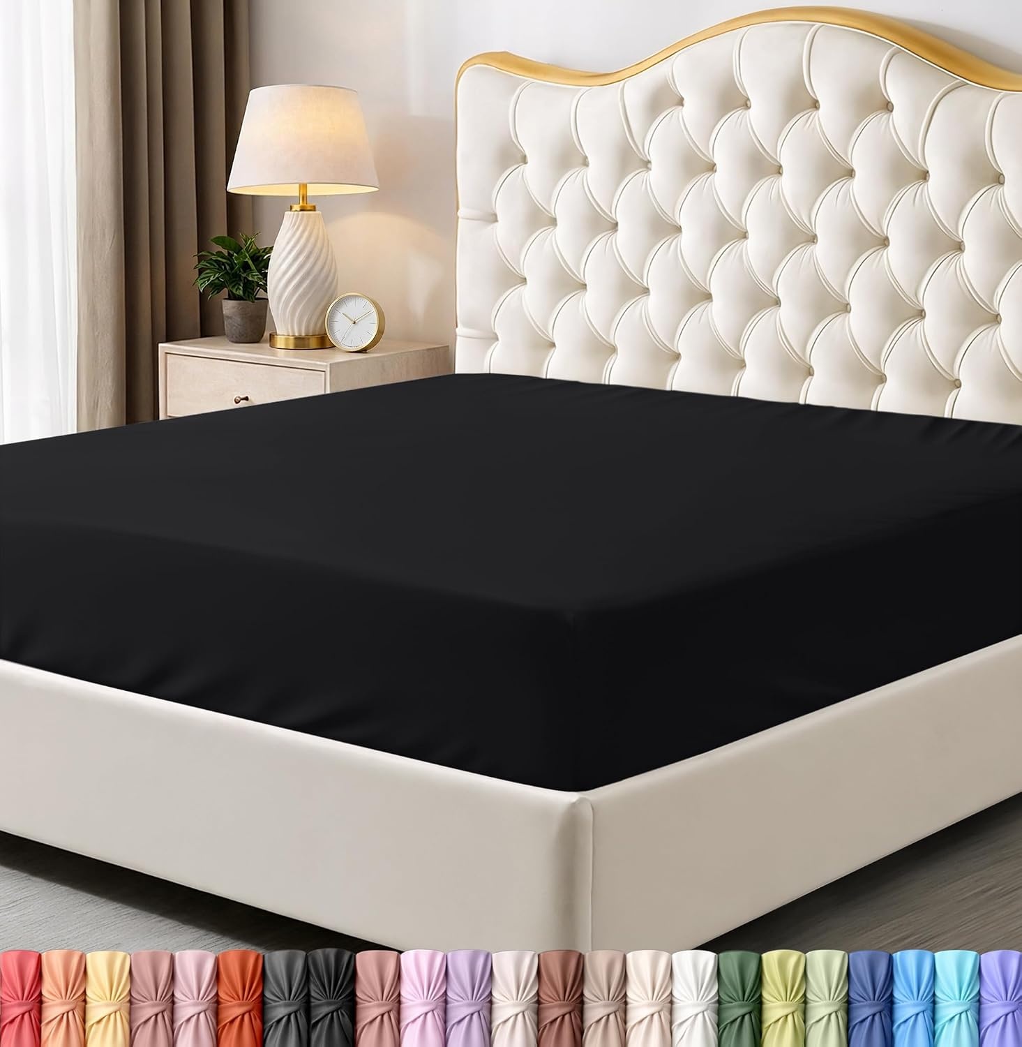 image:imageUtopia Bedding 6er Set Spannbettlaken 160 x 200 cm WeiSchwarz