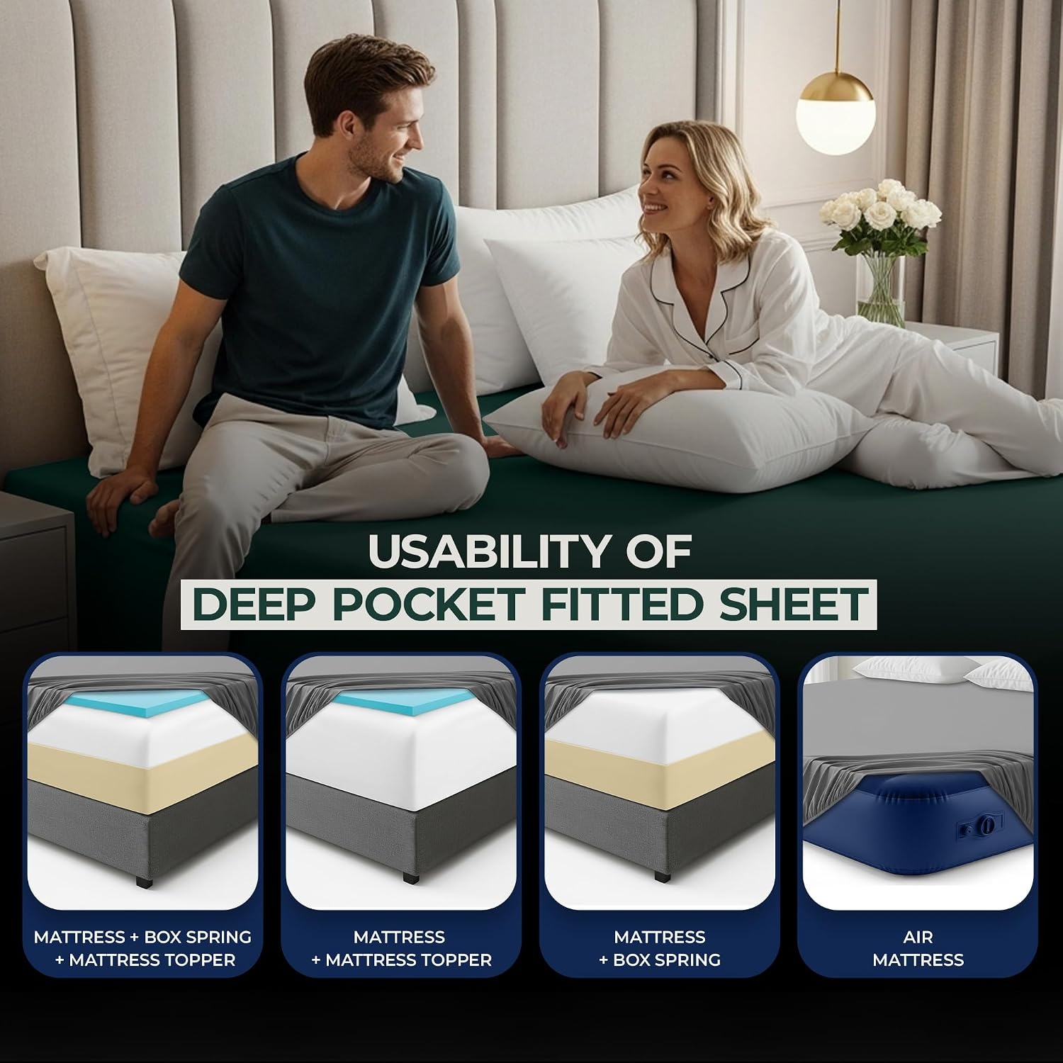 image:imageUtopia Bedding 6er Set Spannbettlaken 160 x 200 cm WeiSmaragd