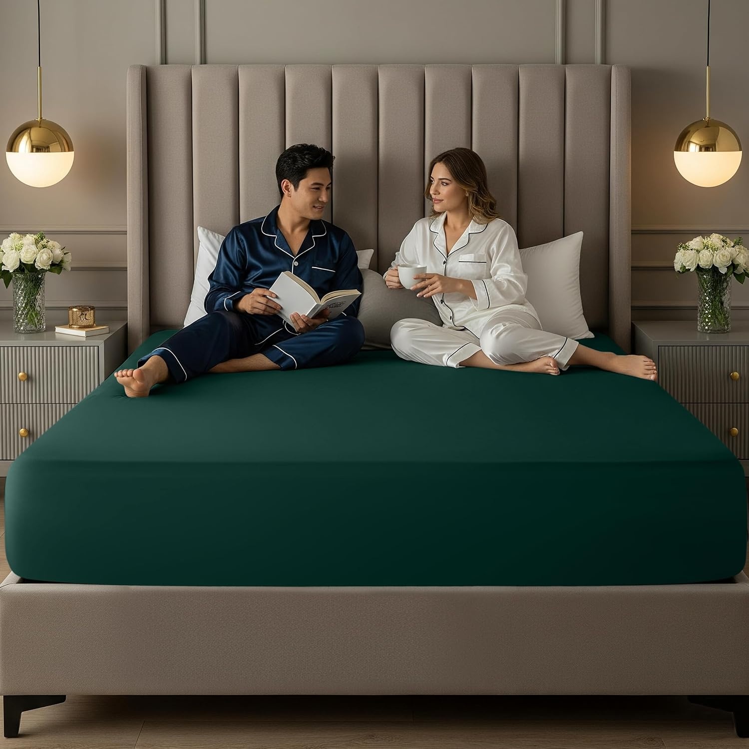 image:imageUtopia Bedding 6er Set Spannbettlaken 160 x 200 cm WeiSmaragd