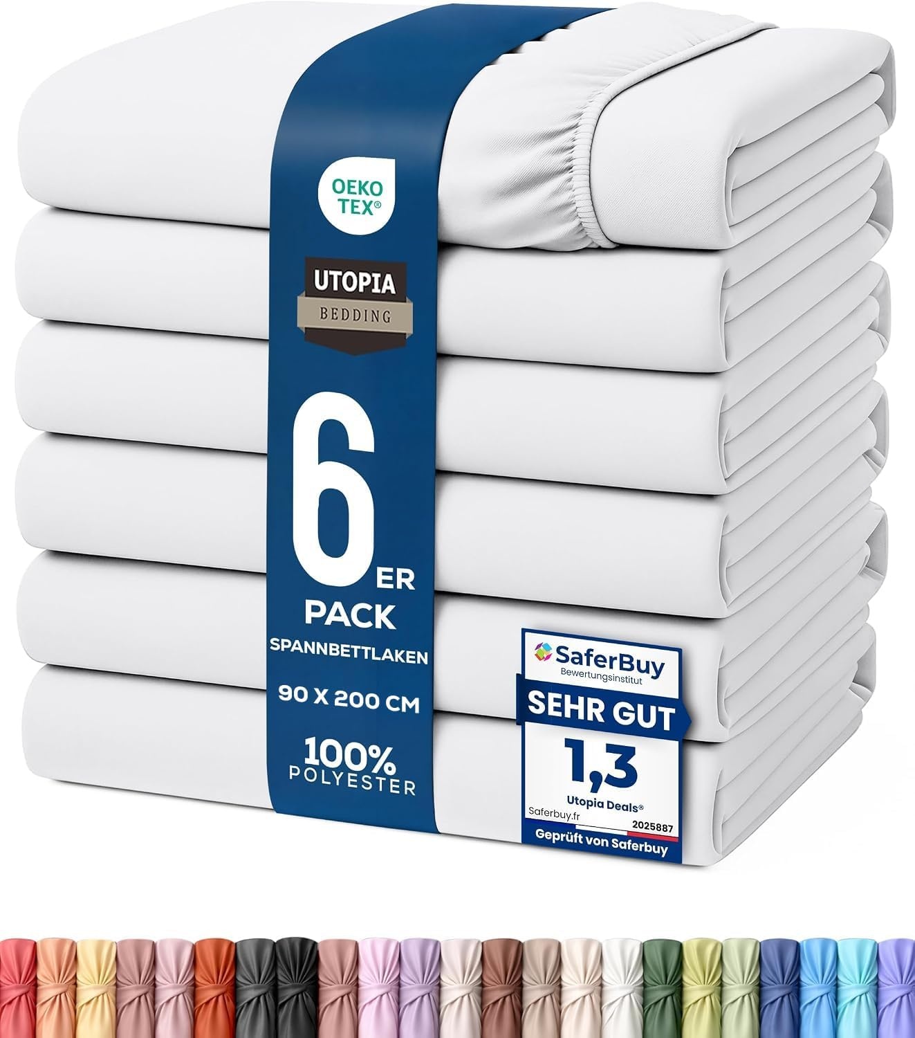 image:imageUtopia Bedding 6er Set Spannbettlaken 160 x 200 cm WeiWei