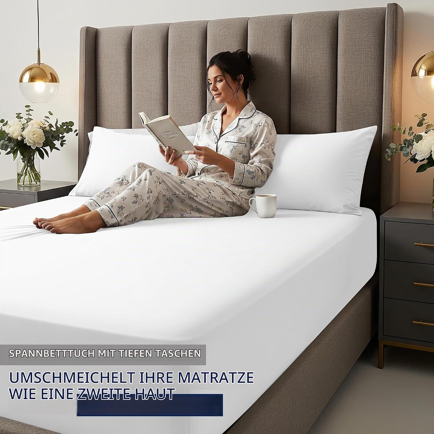 image:imageUtopia Bedding 6er Set Spannbettlaken 160 x 200 cm WeiWeissOpulenter Garten