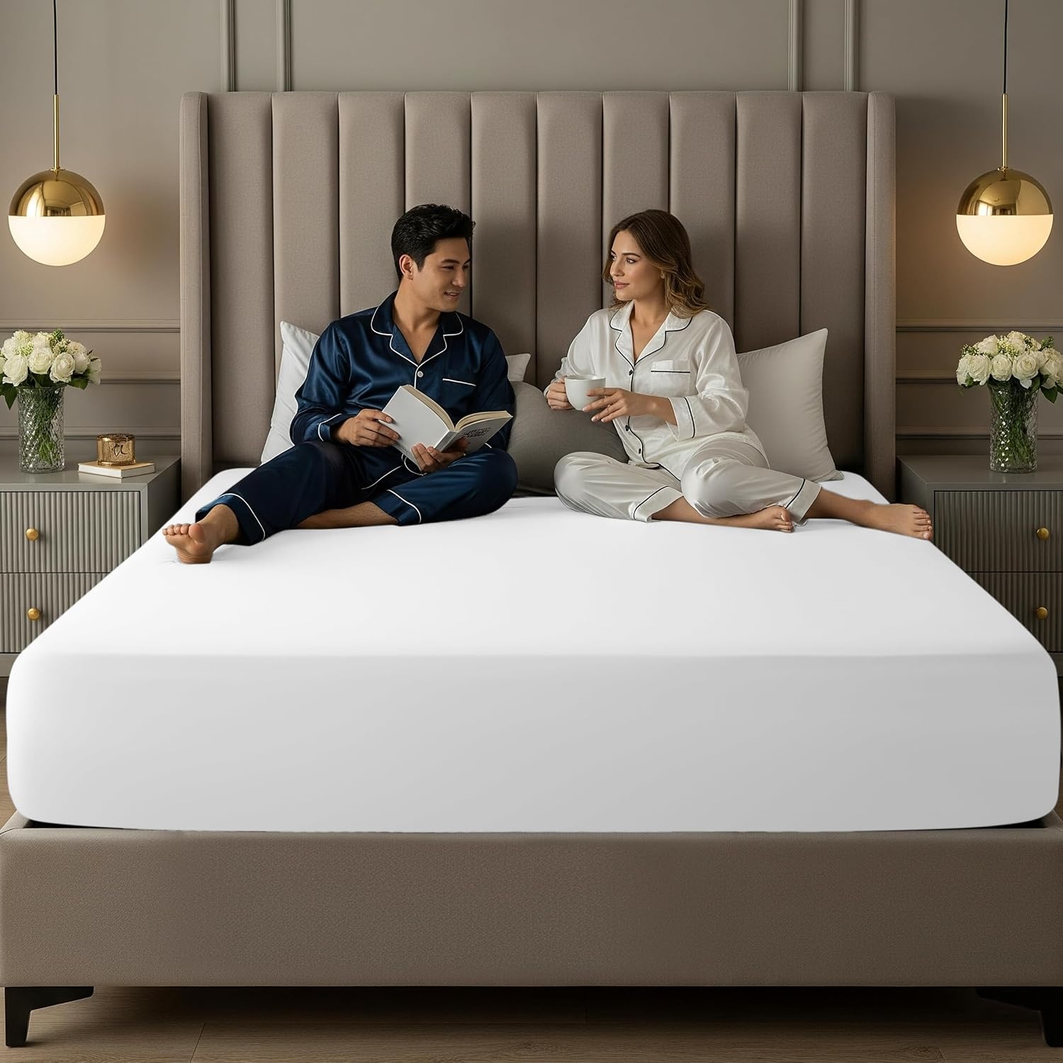 image:imageUtopia Bedding 6er Set Spannbettlaken 160 x 200 cm WeiWeissOpulenter Garten