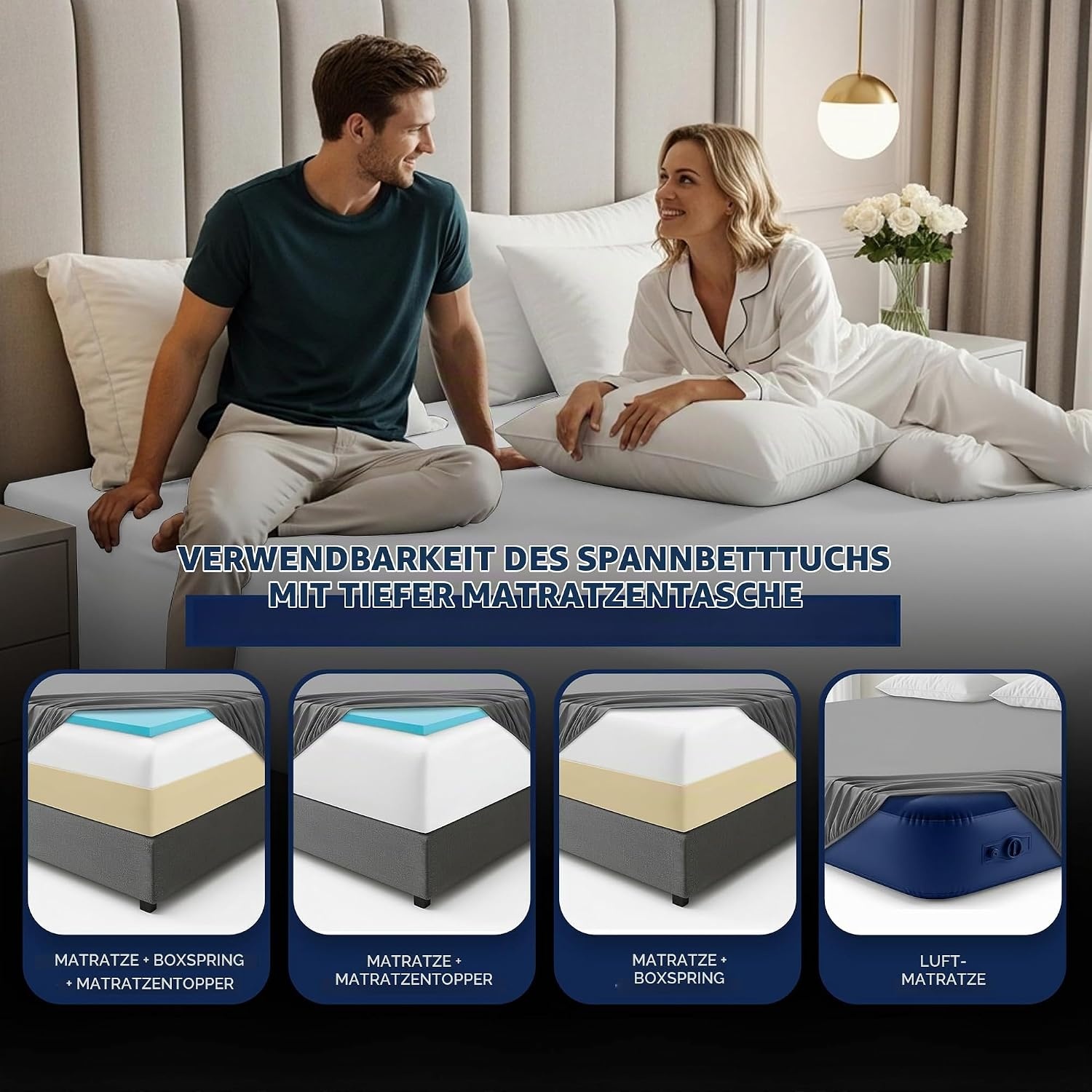 image:imageUtopia Bedding 6er Set Spannbettlaken 160 x 200 cm WeiWeissOpulenter Garten