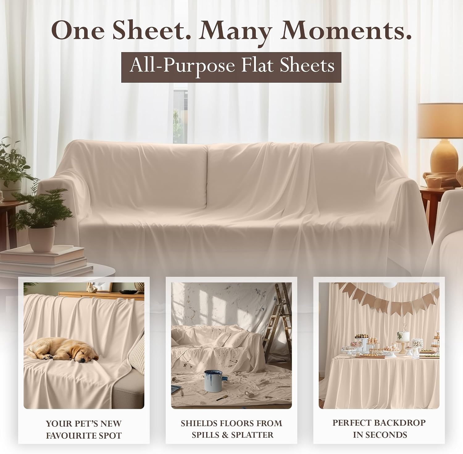 image:imageUtopia Bedding Bettlaken ohne Gummizug 225x255cm GrauBeige