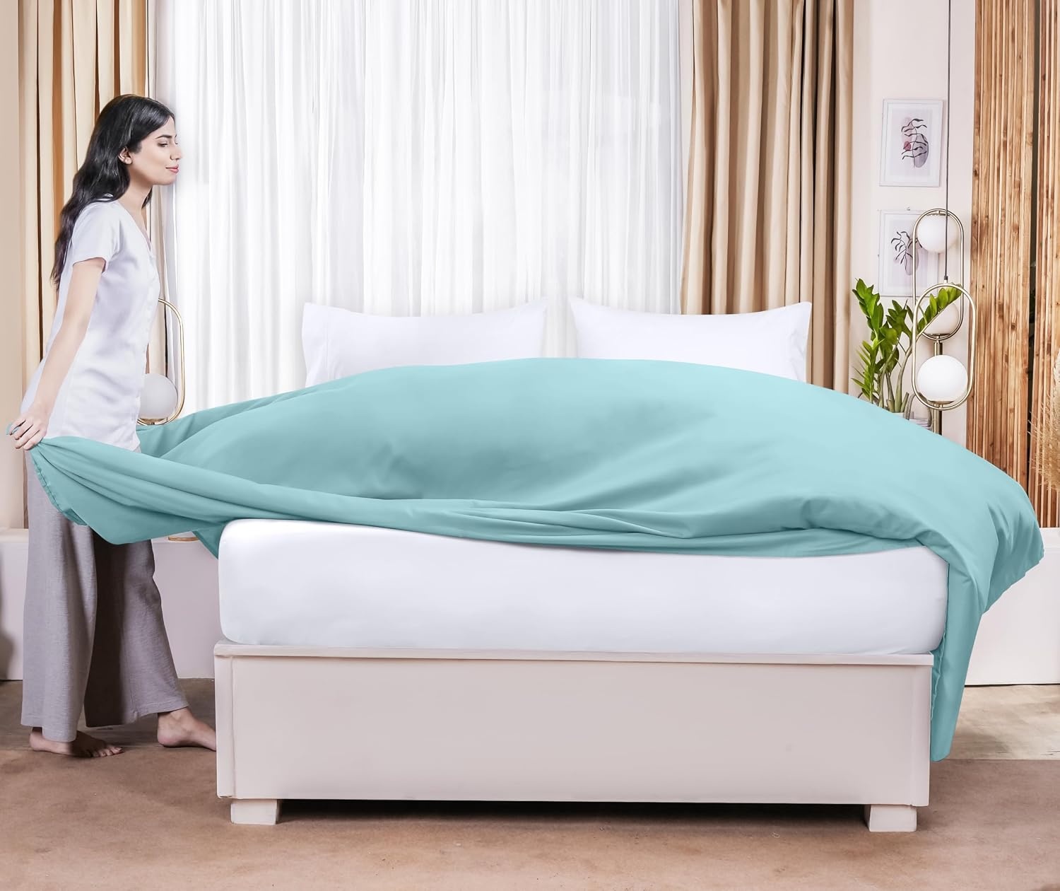 image:imageUtopia Bedding Bettlaken ohne Gummizug 225x255cm GrauBlau Spa Blue