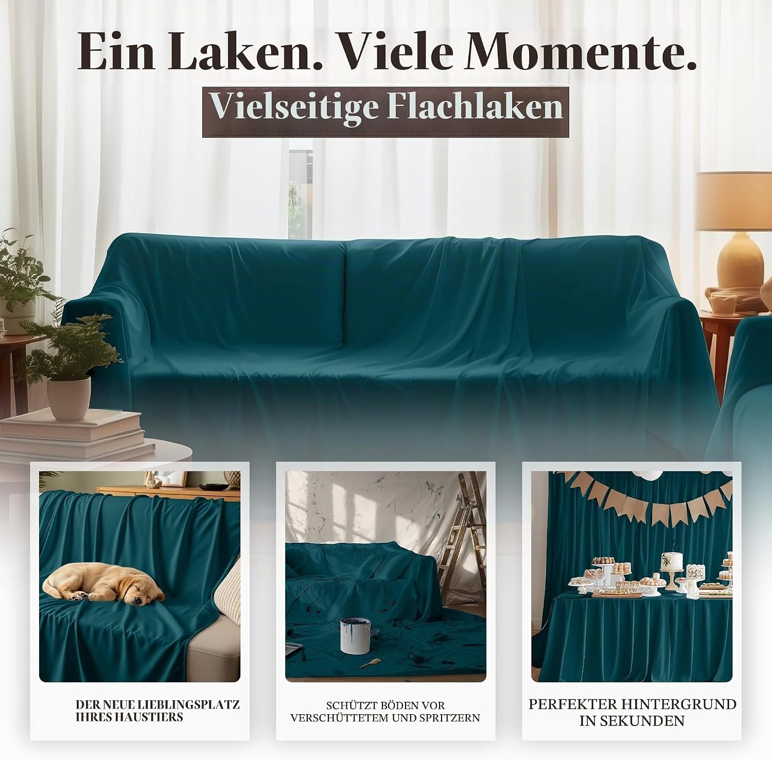 image:imageUtopia Bedding Bettlaken ohne Gummizug 225x255cm GrauBlaugrnein Hauch Von Paradies Trace Of Paradise